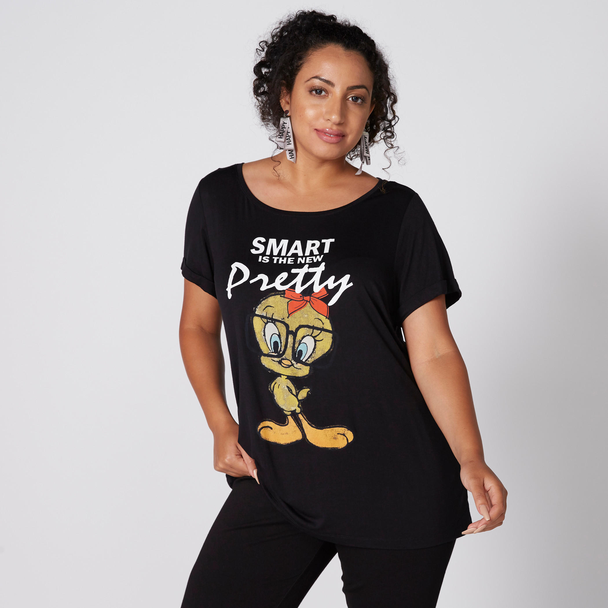 Tweety Printed T-Shirt with Boat Neck and Short Sleeves-women-clothing-tshirts-image-1