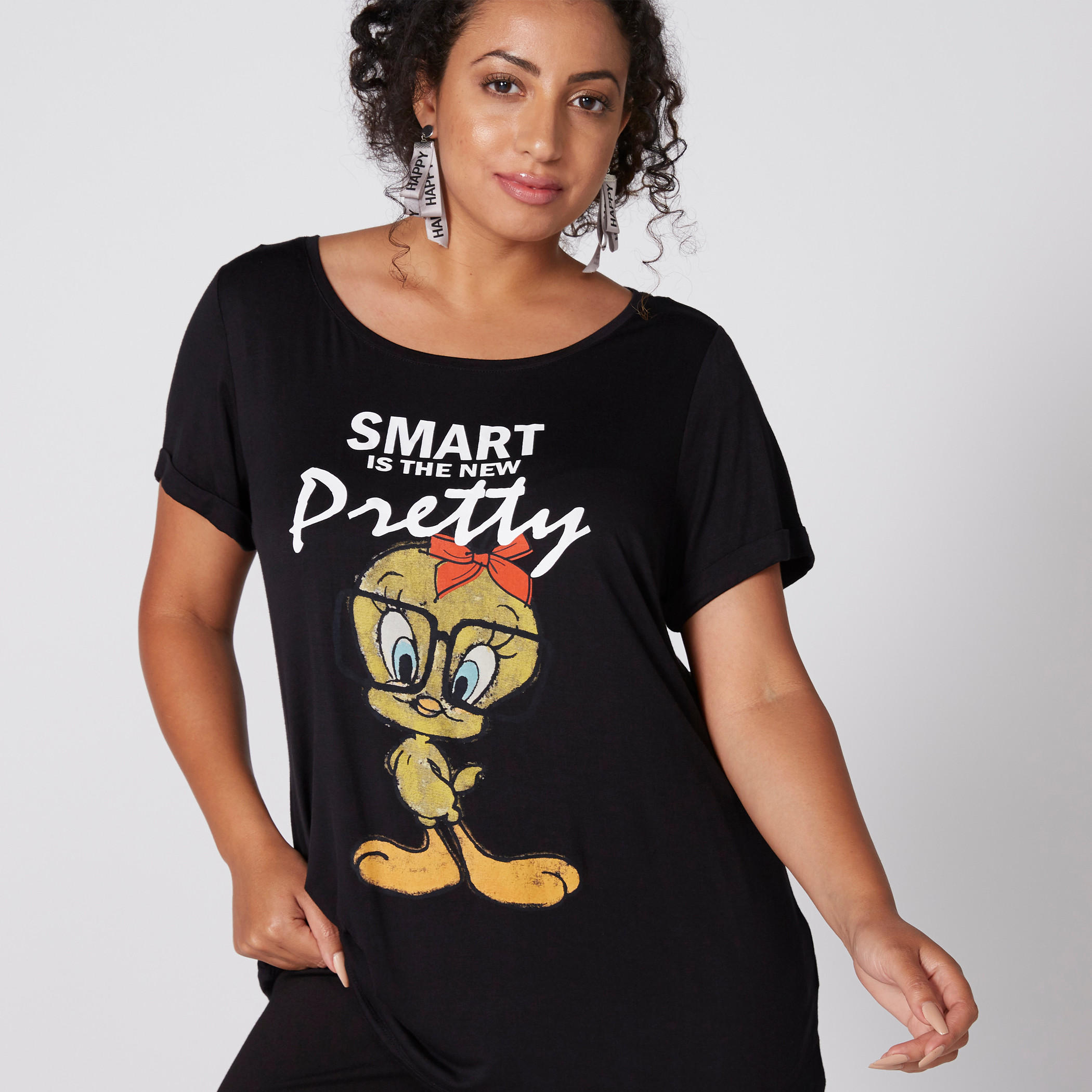 Tweety Printed T-Shirt with Boat Neck and Short Sleeves-women-clothing-tshirts-image-3