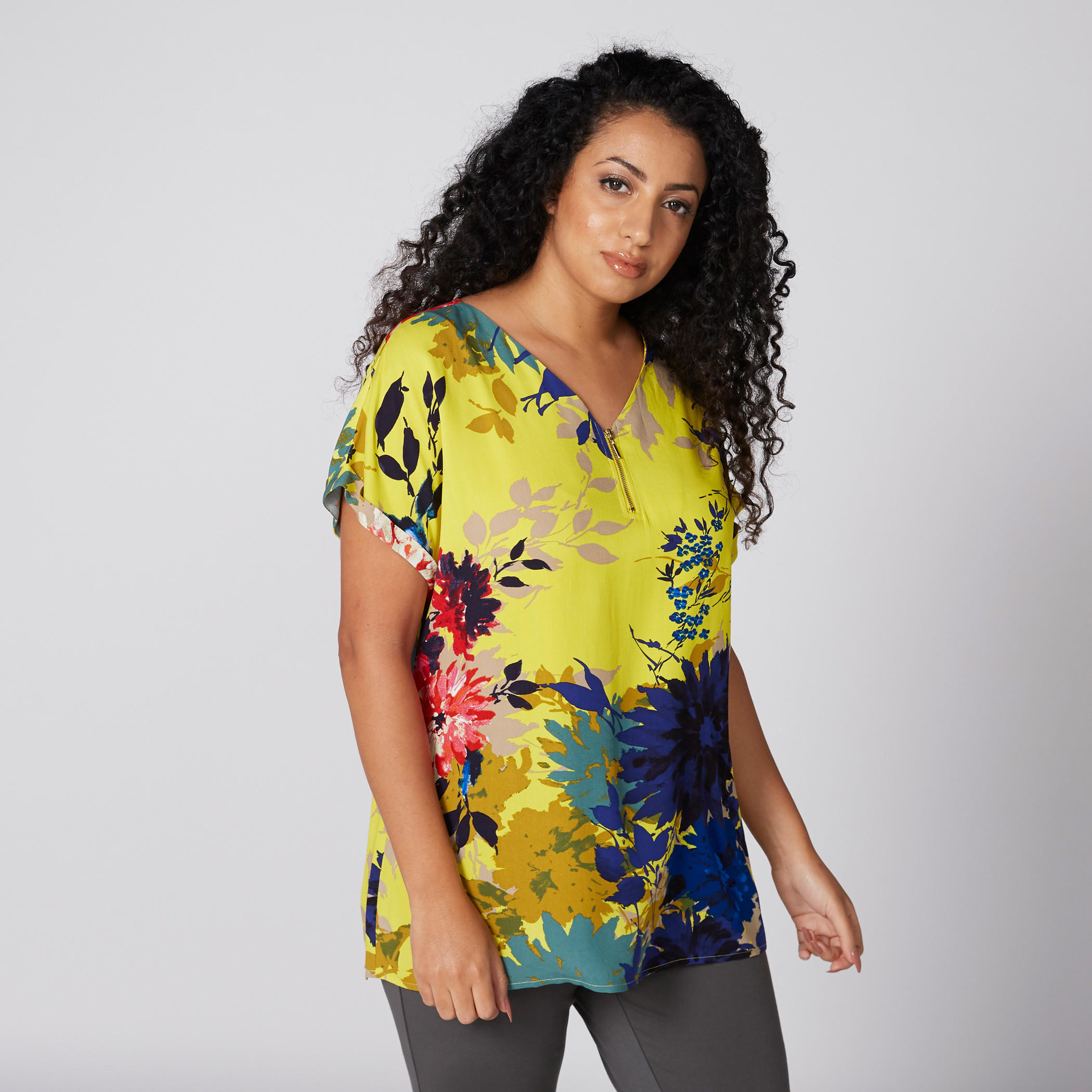 Floral Printed Top with Extended Sleeves and Zip Detail-women-clothing-shirtsandblouses-blouses-image-1