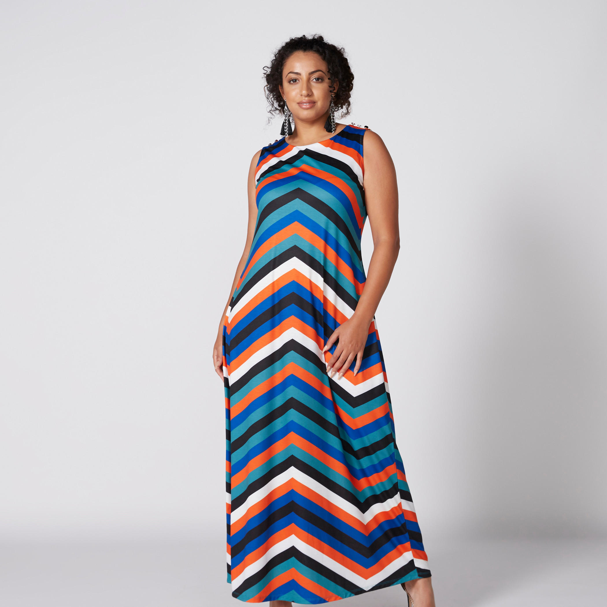 فستان طويل مقلّم دون أكمام بياقة مستديرة-women-clothing-dresses-image-1
