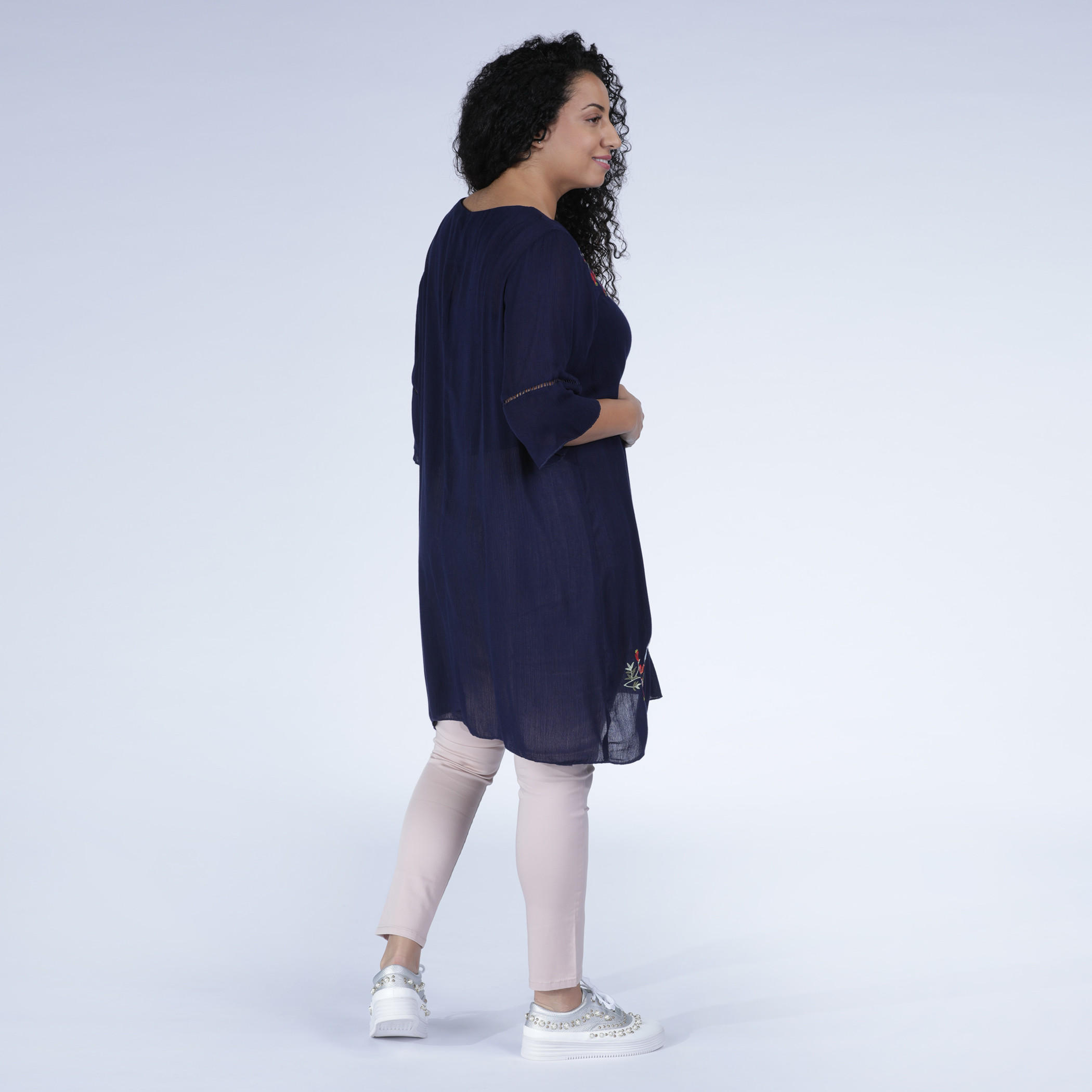 Embroidered Tunic with Round Neck and 3/4 Sleeves-women-clothing-shirtsandblouses-blouses-image-2