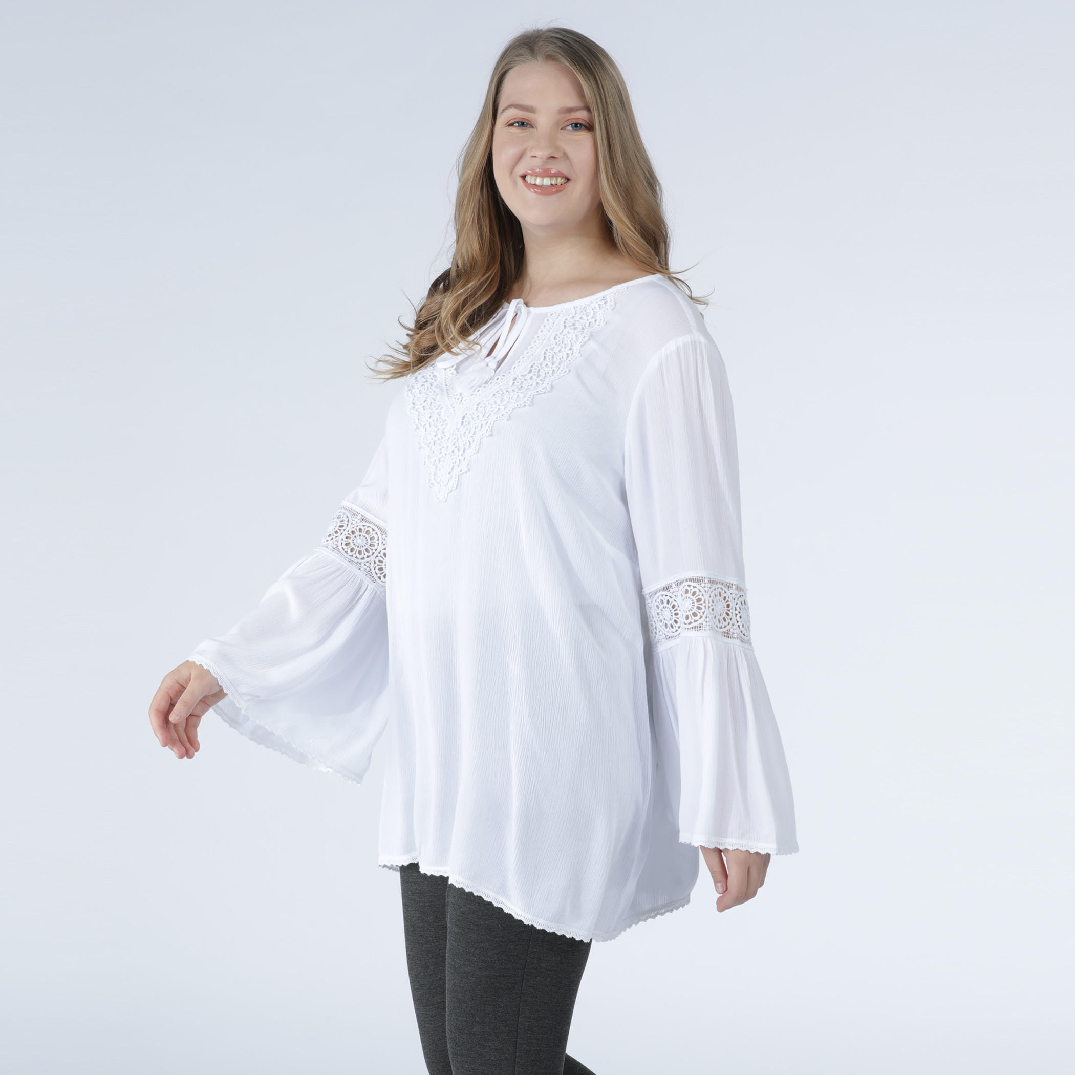 بلوزة بياقة مستديرة وأكمام عريضة-women-clothing-shirtsandblouses-blouses-image-3