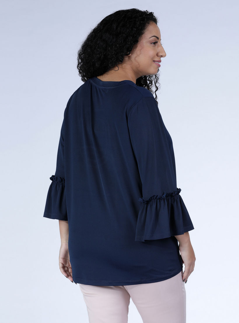 بلوزة بياقة مستديرة وأكمام بطول 3/4 وتفاصيل كشكش-women-clothing-shirtsandblouses-blouses-image-2