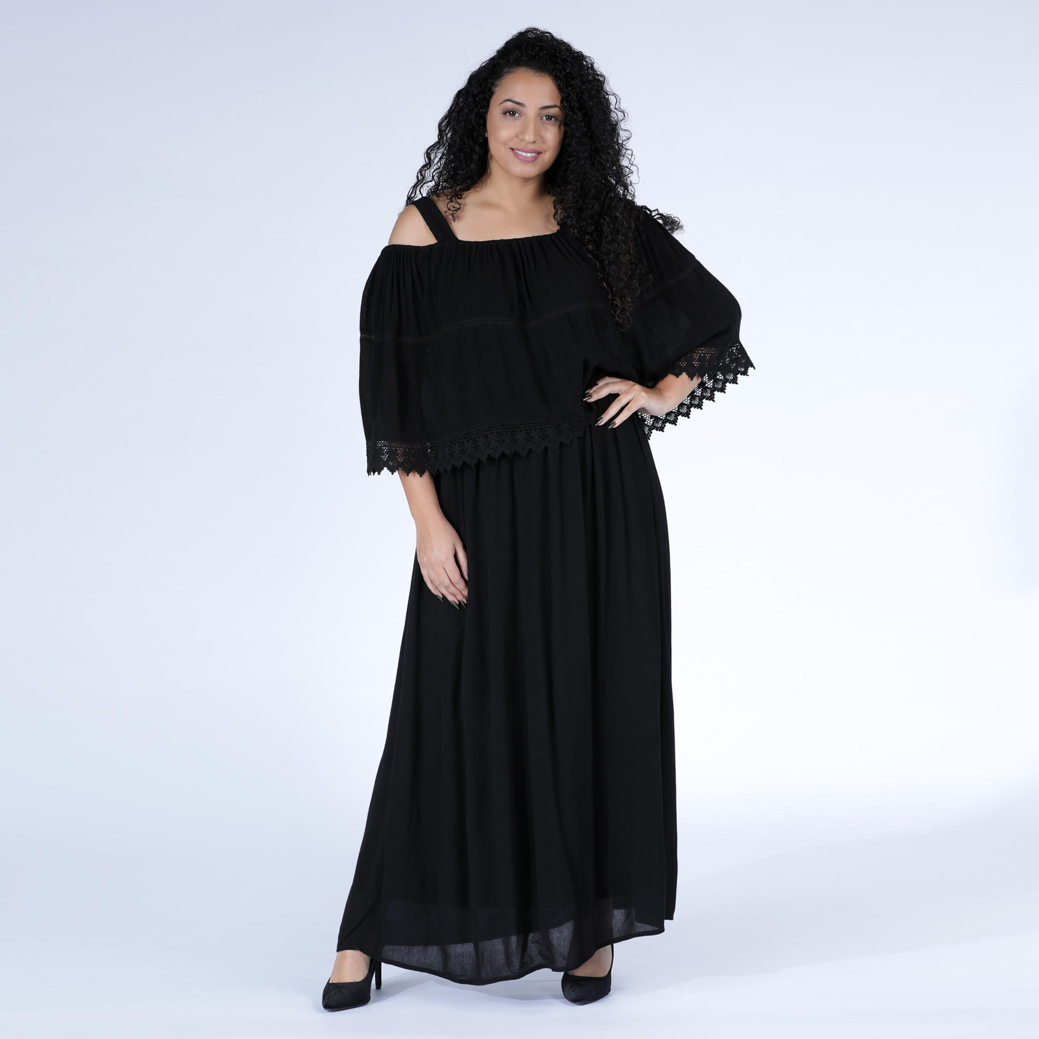 فستان طويل بأكتاف مكشوفة وأكمام بطول 3/4-women-clothing-dresses-image-1
