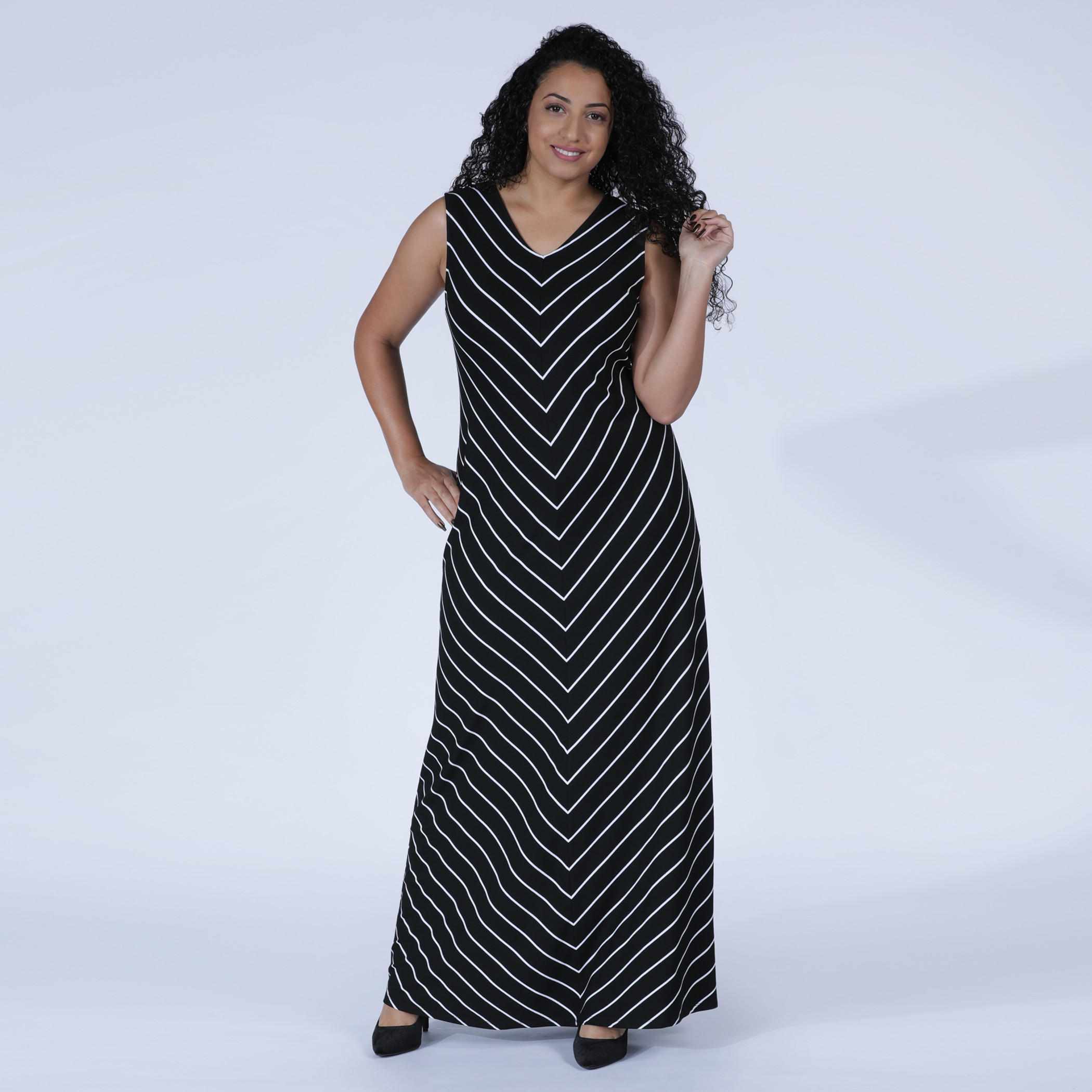 فستان طويل مقلّم بياقة فولت دون أكمام-women-clothing-dresses-image-1