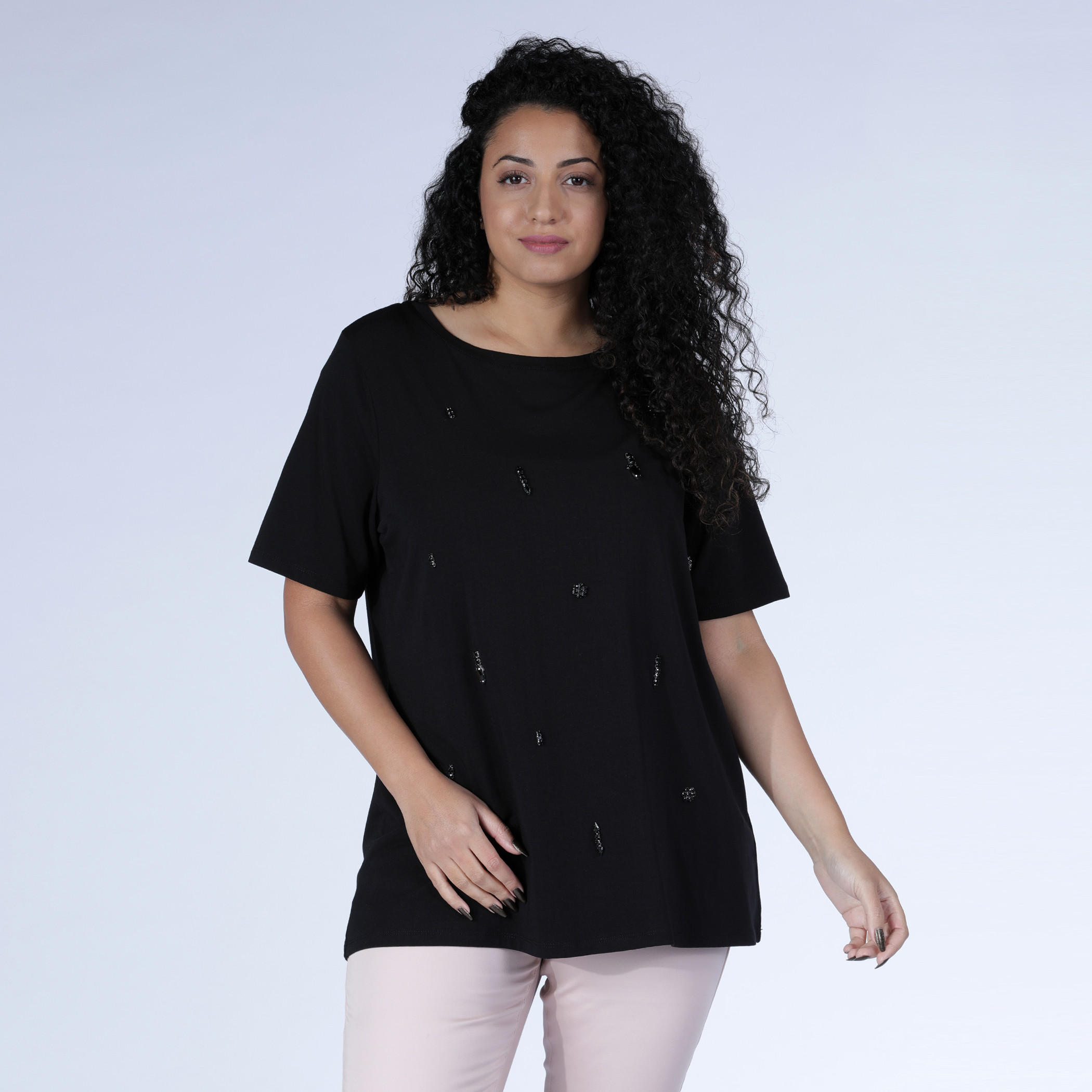 Embellished T-Shirt with Round Neck and Short Sleeves-women-clothing-shirtsandblouses-blouses-image-1
