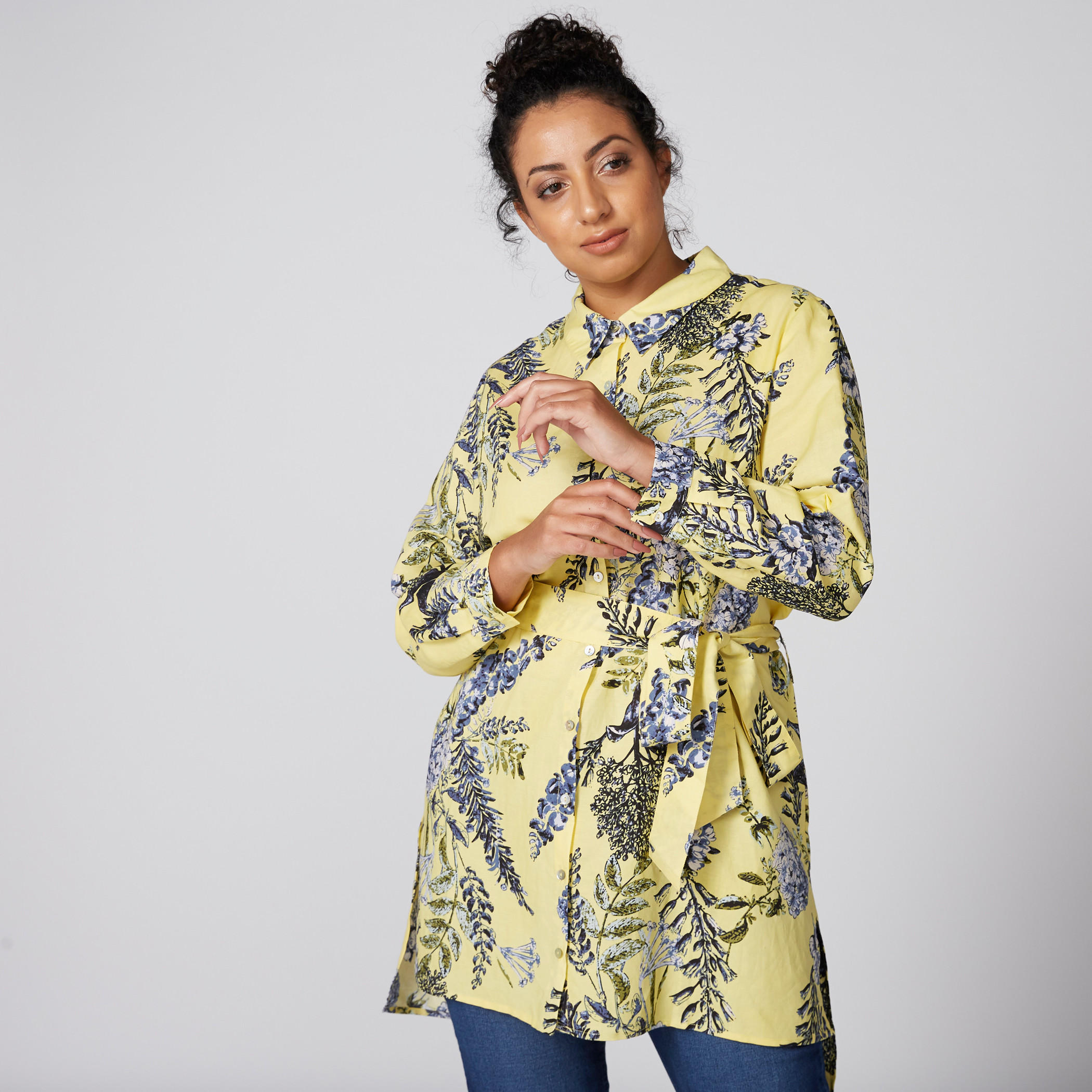 Floral Printed Long Sleeves Tunic with Complete Placket and Tie Ups-women-clothing-shirtsandblouses-blouses-image-1