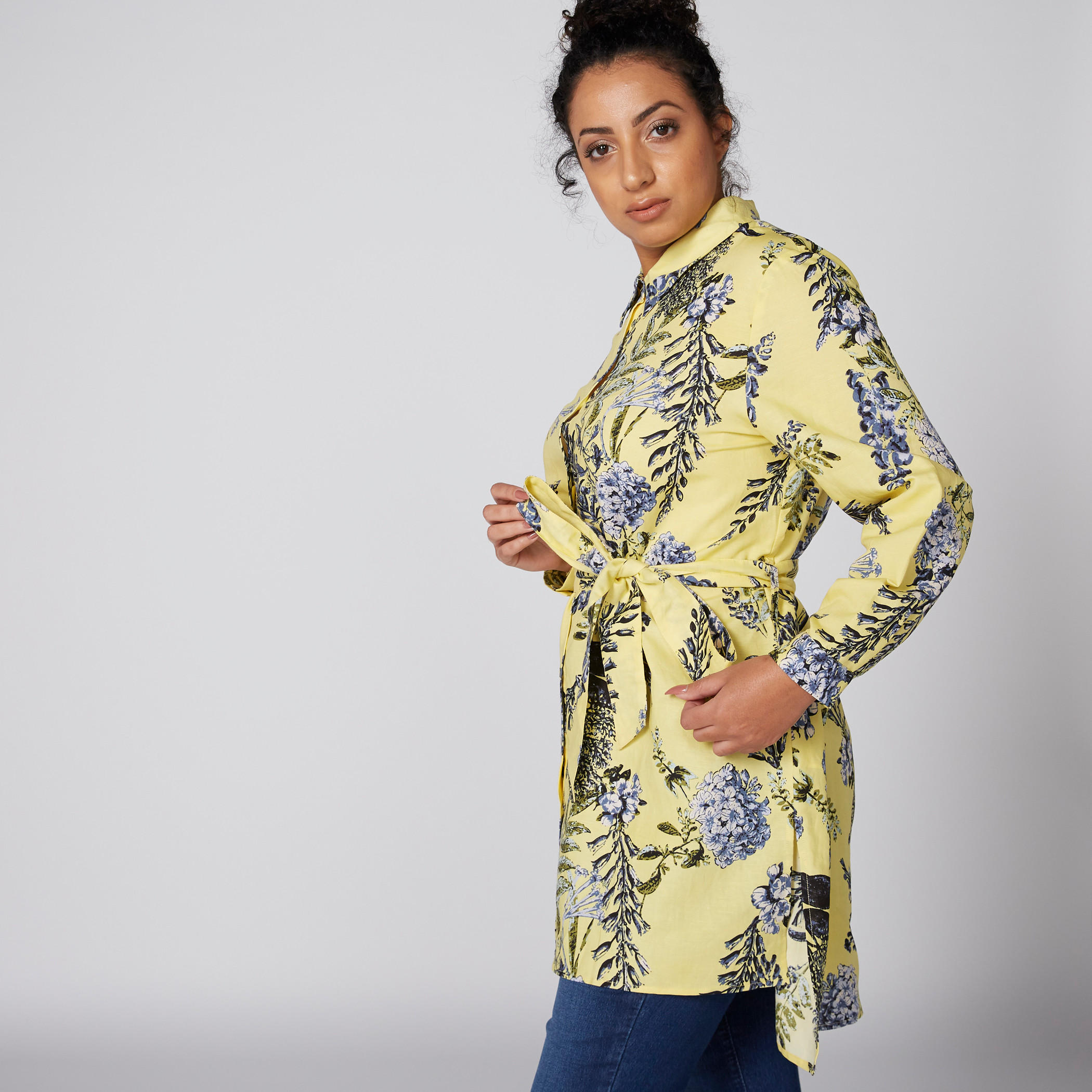 Floral Printed Long Sleeves Tunic with Complete Placket and Tie Ups-women-clothing-shirtsandblouses-blouses-image-3