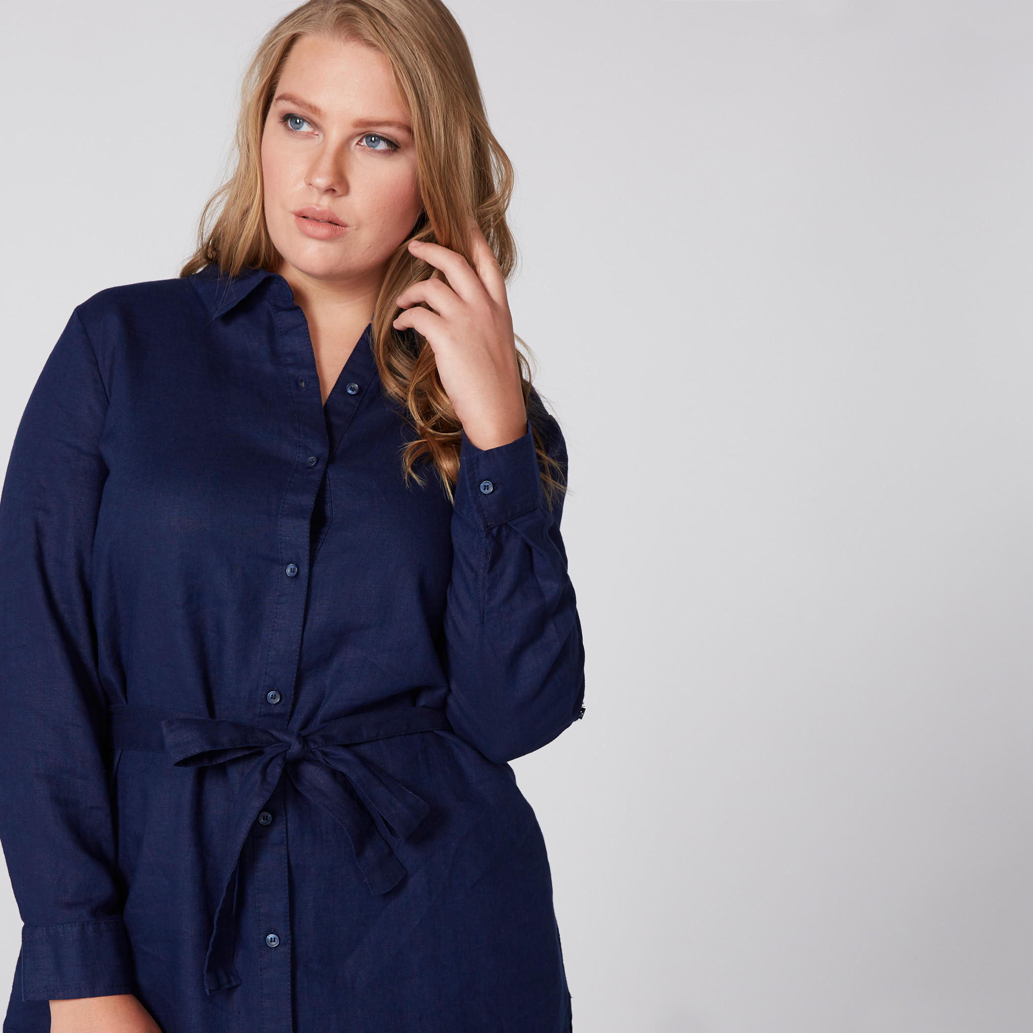 تونيك بأكمام طويلة وحواف غير مستوية وحزام رباط-women-clothing-shirtsandblouses-blouses-image-1