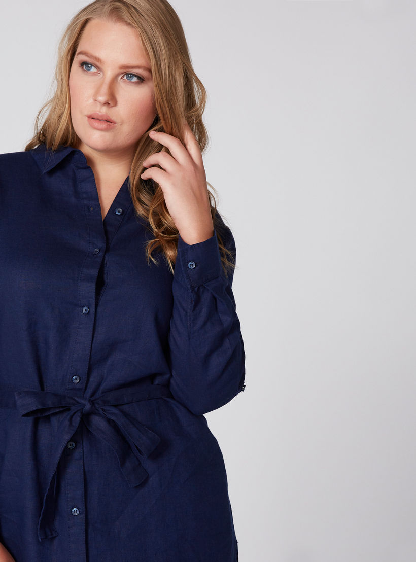 تونيك بأكمام طويلة وحواف غير مستوية وحزام رباط-women-clothing-shirtsandblouses-blouses-image-1