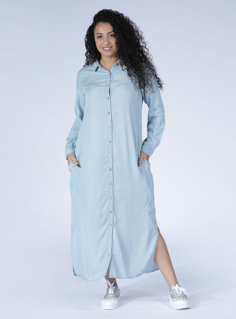 فستان قميص طويل بأكمام طويلة وتصميم مطرّز-women-clothing-dresses-image-1