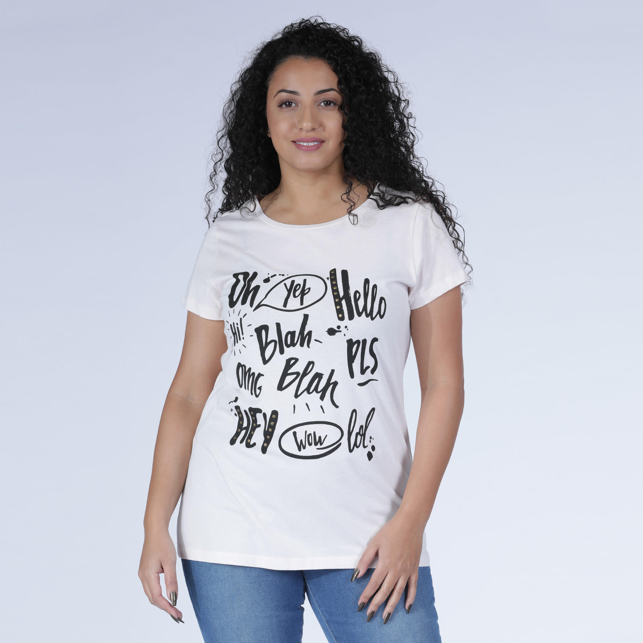 تيشيرت بياقة مستديرة وأكمام قصيرة مع طبعات-women-clothing-tshirts-image-1