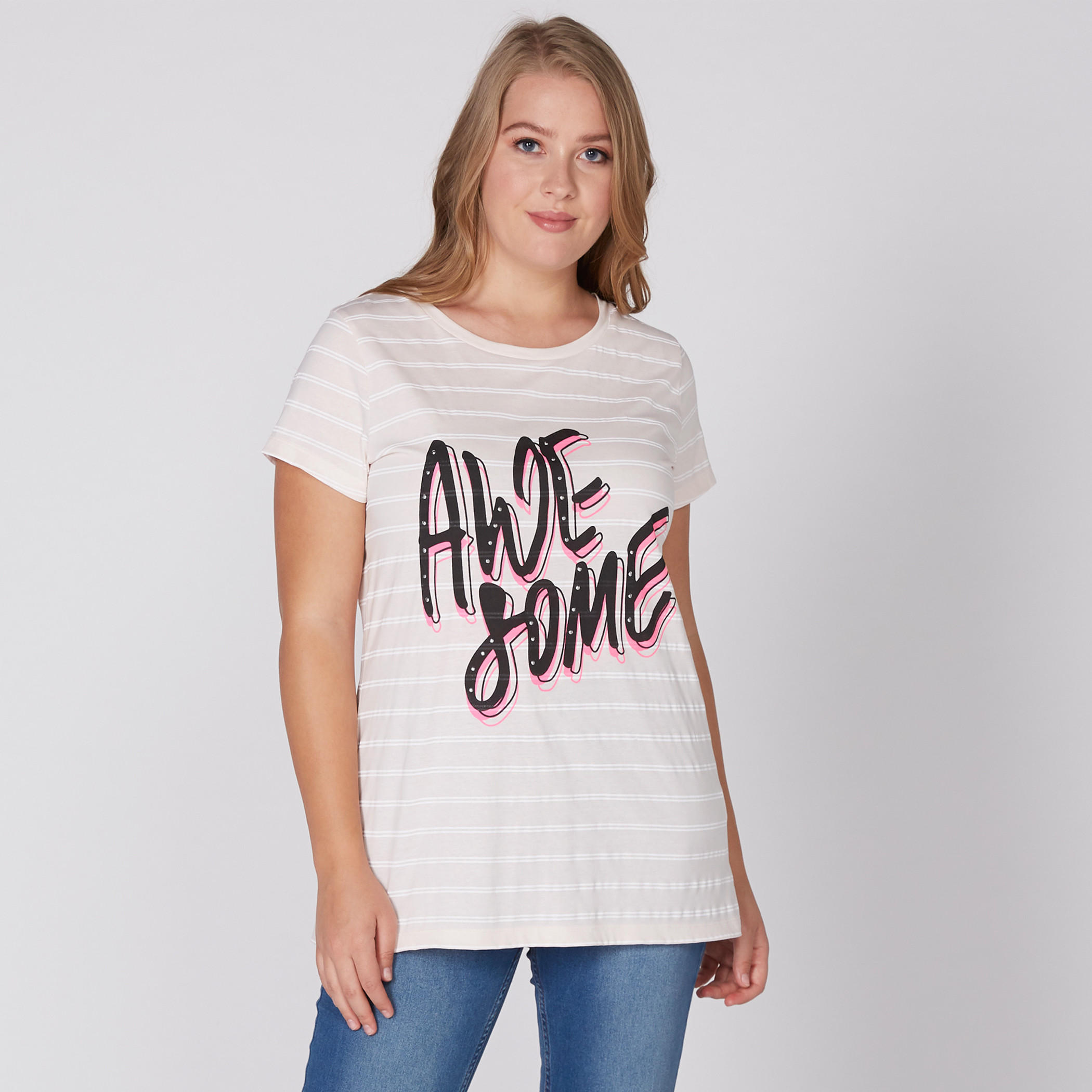 تيشيرت بياقة مستديرة وأكمام قصيرة مع طبعات-women-clothing-shirtsandblouses-blouses-image-1