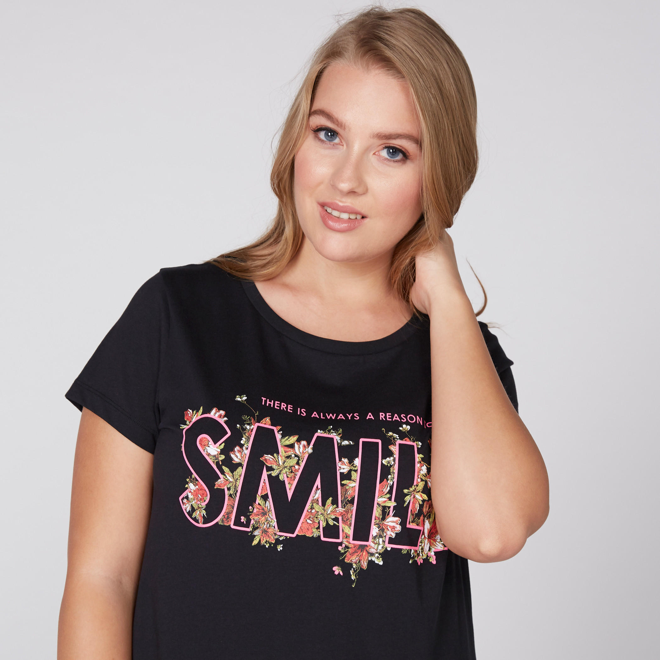 Printed T-Shirt with Round Neck and Short Sleeves-women-clothing-tshirts-image-1