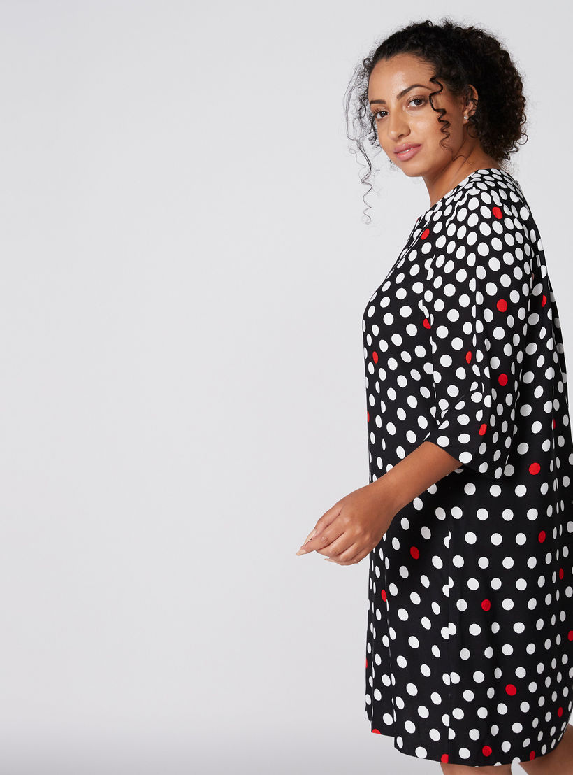 فستان متوسط الطول بأكمام 3/4 وياقة مستديرة وطبعات-women-clothing-dresses-image-2