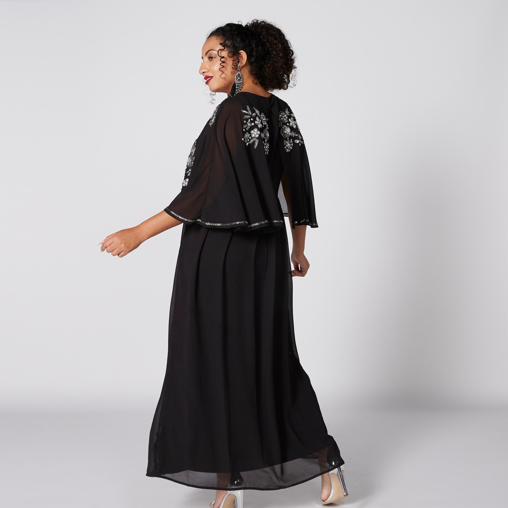 فستان طويل إيه لاين مزيّن بياقة مستديرة وأكمام قصيرة-women-clothing-dresses-image-2