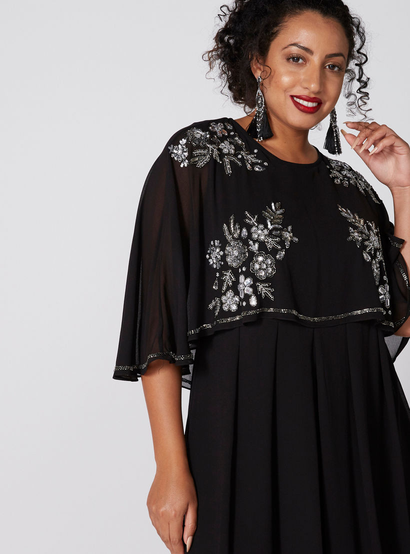 فستان طويل إيه لاين مزيّن بياقة مستديرة وأكمام قصيرة-women-clothing-dresses-image-3