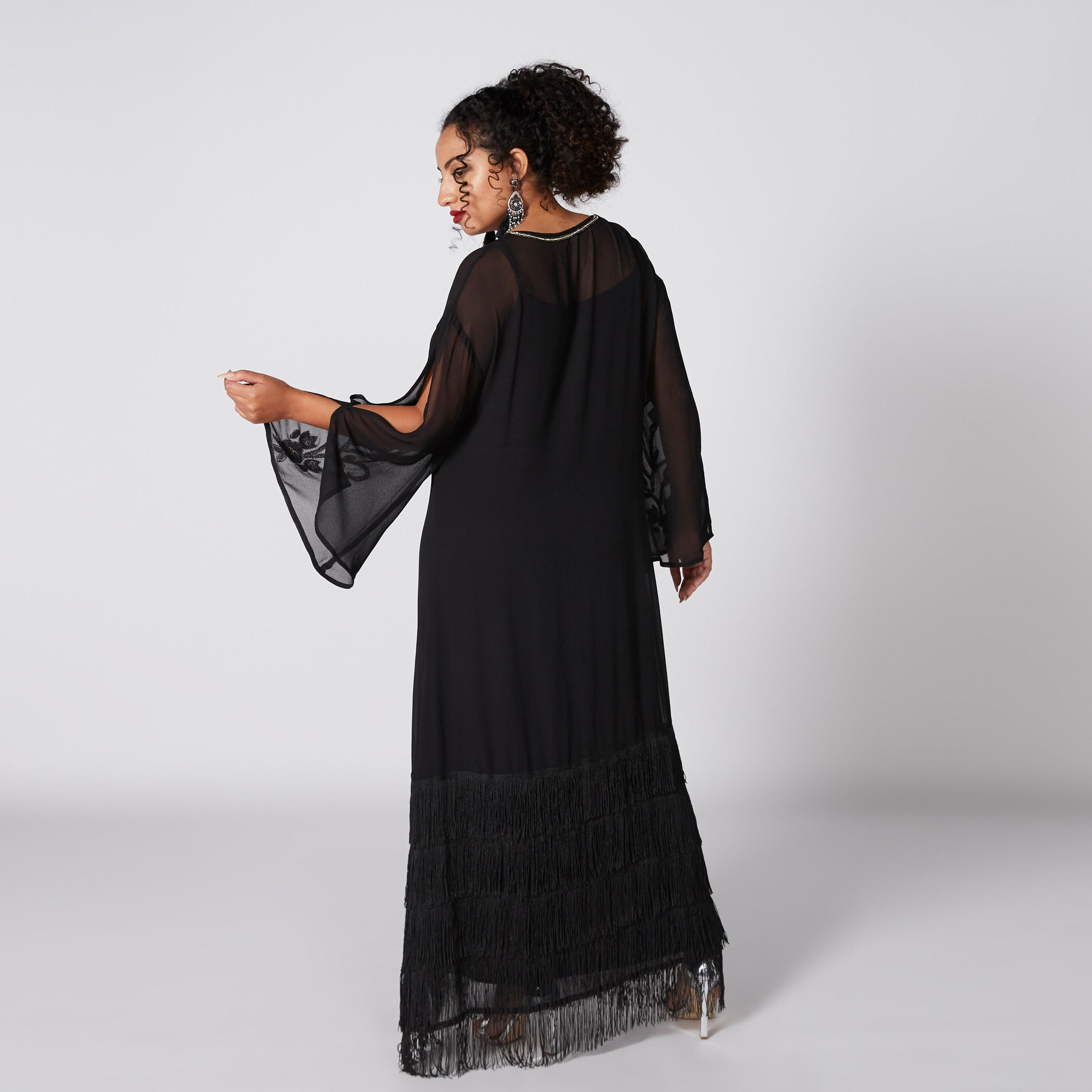 فستان آى لاين بياقة V وأكمام طويلة-women-clothing-dresses-image-2