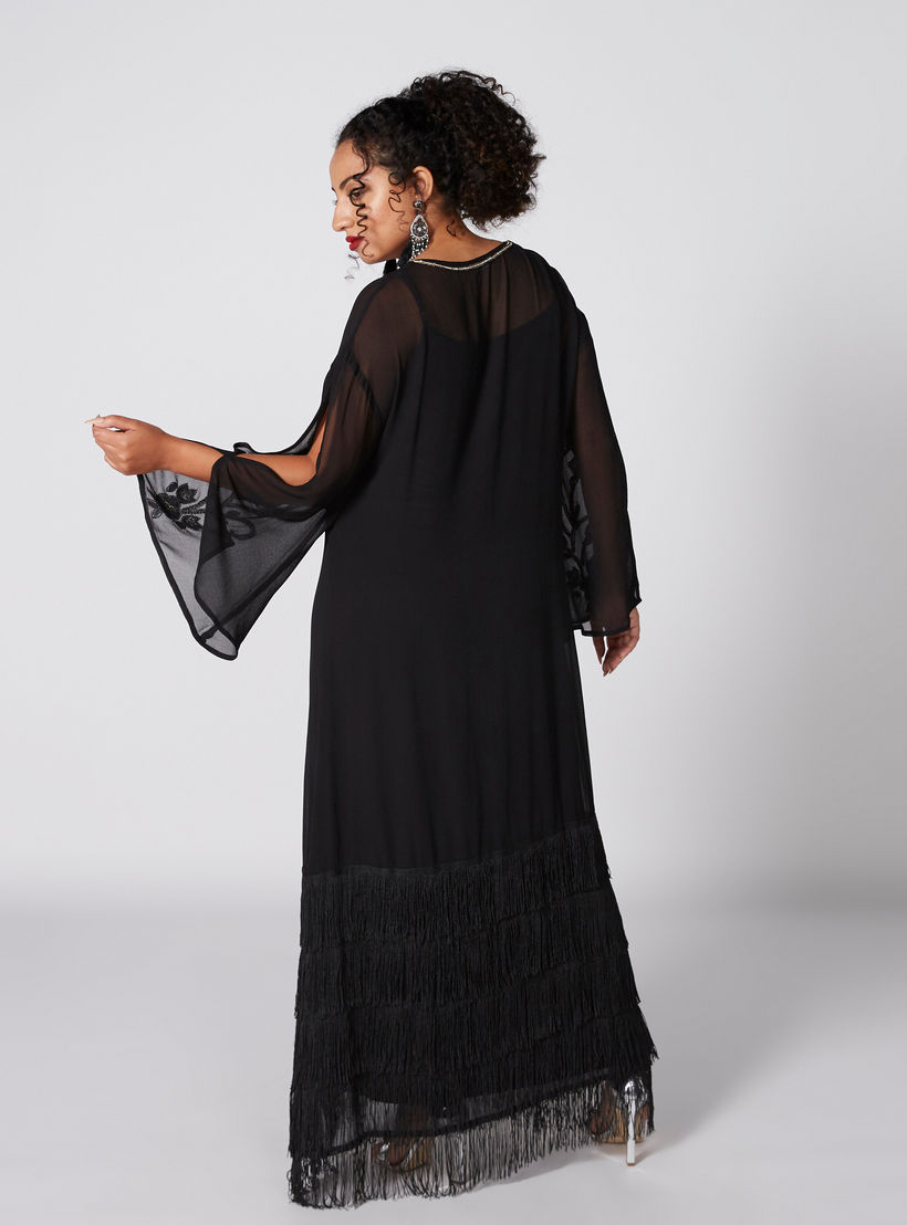 فستان آى لاين بياقة V وأكمام طويلة-women-clothing-dresses-image-2