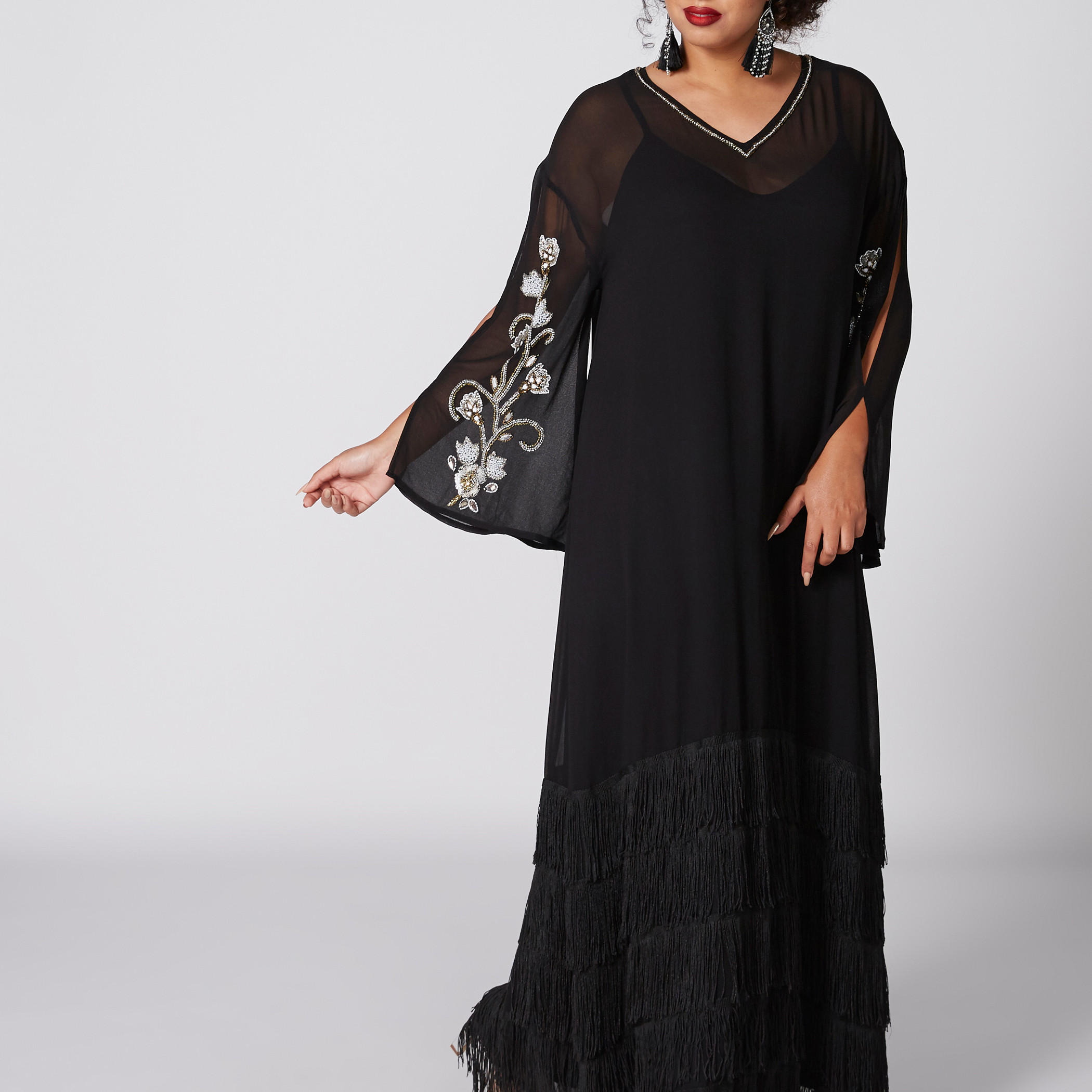 فستان آى لاين بياقة V وأكمام طويلة-women-clothing-dresses-image-3