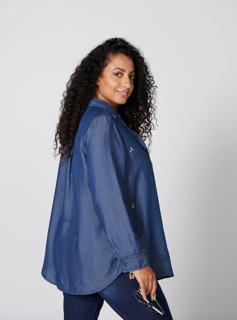 قميص من الدنيم مزخرف بأكمام طويلة وأزرار-women-clothing-shirtsandblouses-blouses-image-2