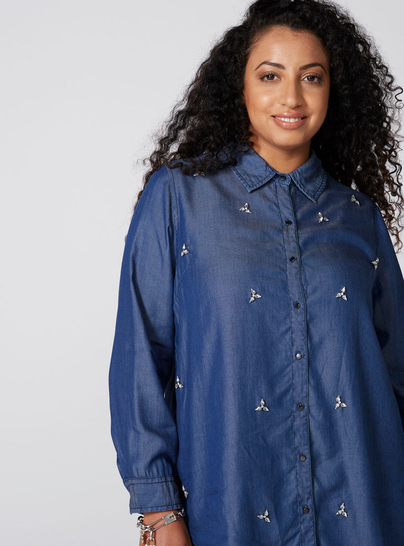 قميص من الدنيم مزخرف بأكمام طويلة وأزرار-women-clothing-shirtsandblouses-blouses-image-3