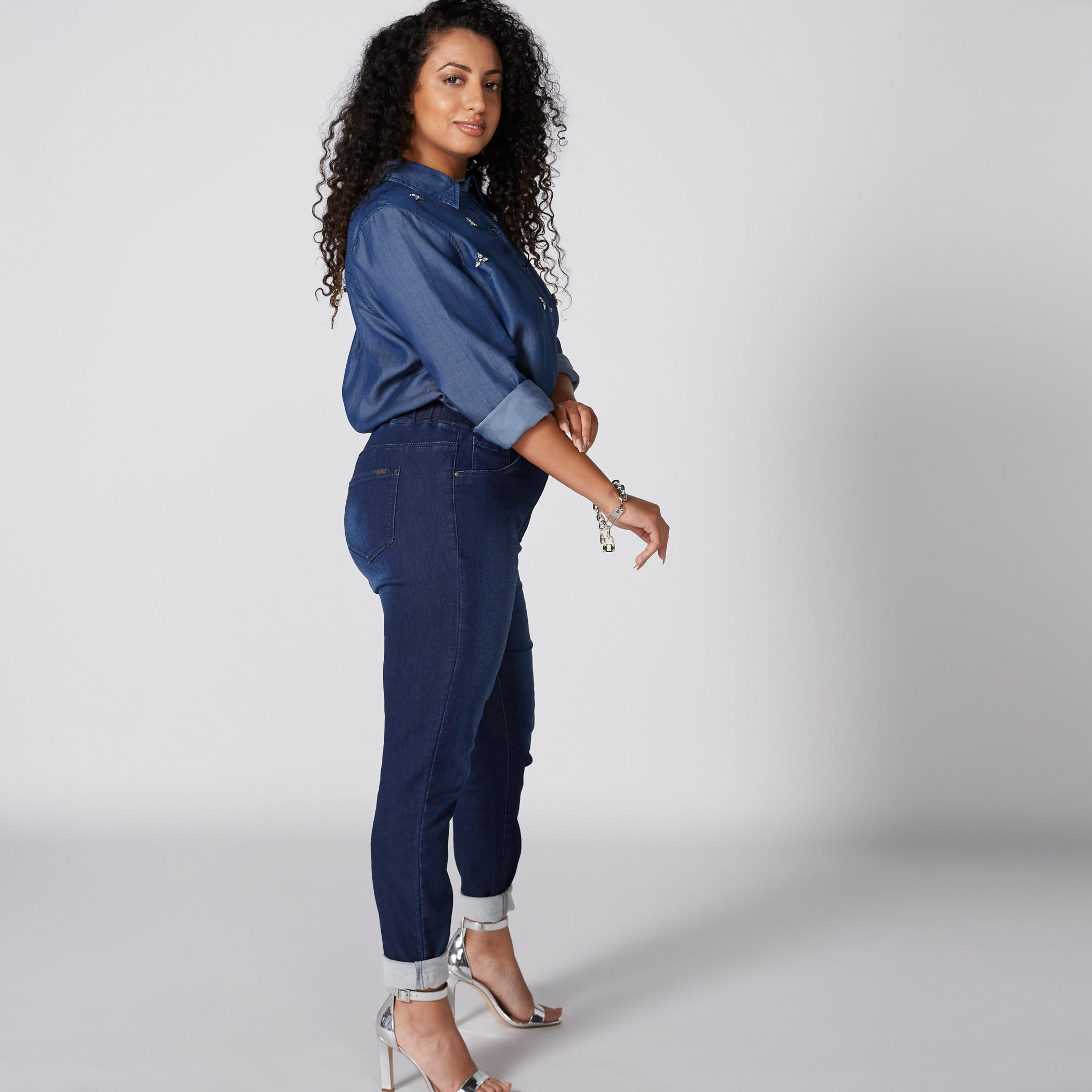 Denim Full Length Jeggings with Elasticised Waistband and Pocket Detail-women-clothing-bottoms-leggings-image-1