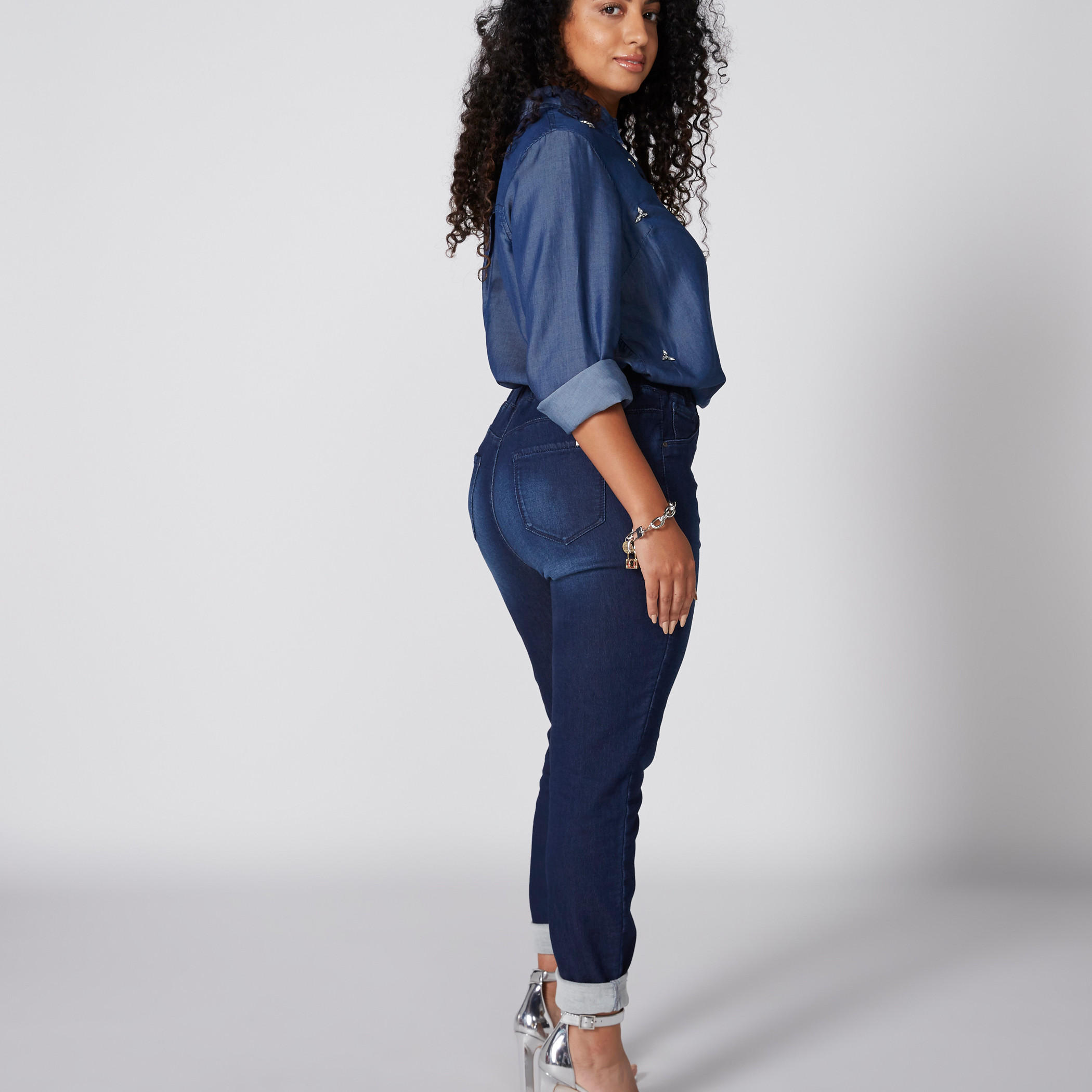 Denim Full Length Jeggings with Elasticised Waistband and Pocket Detail-women-clothing-bottoms-leggings-image-2