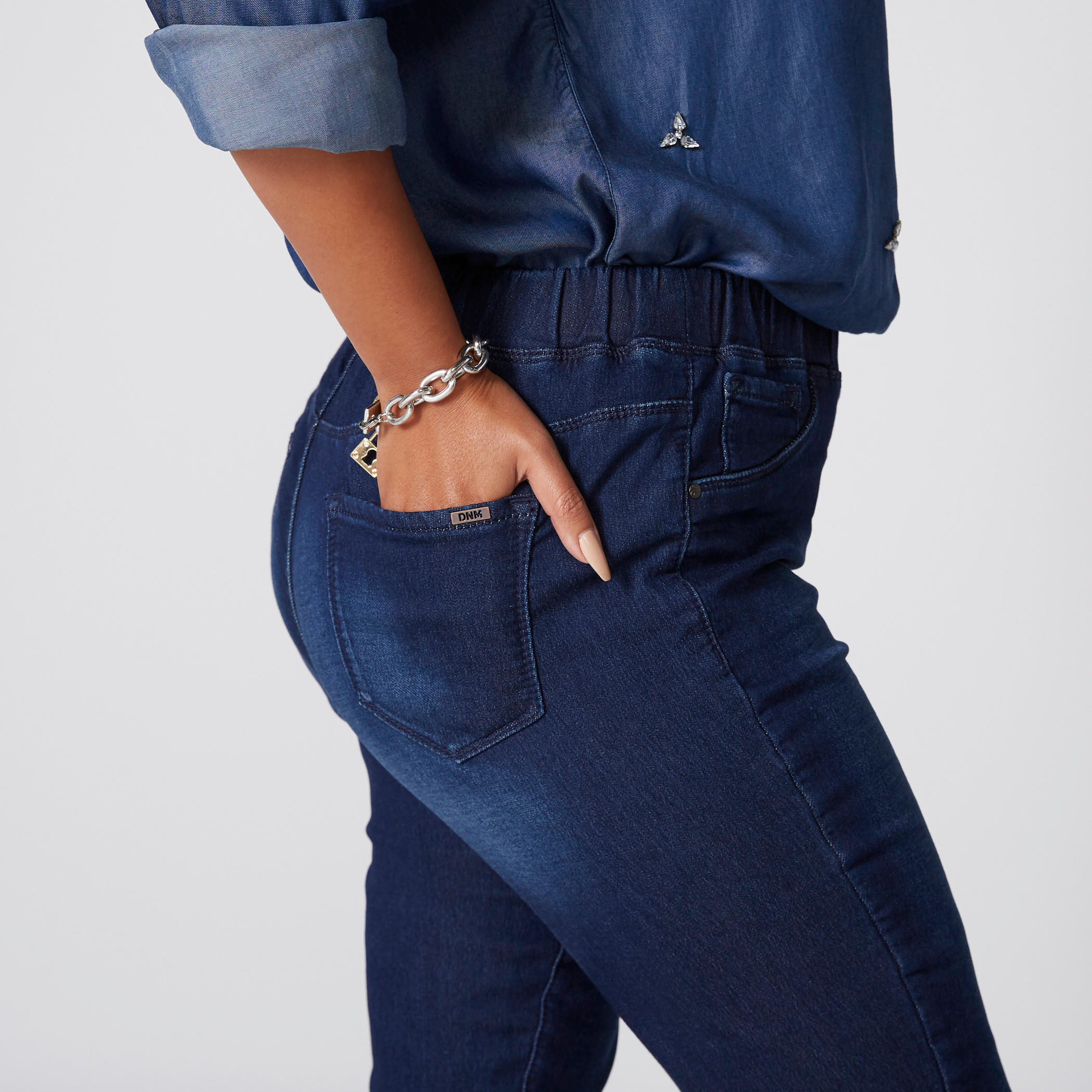 Denim Full Length Jeggings with Elasticised Waistband and Pocket Detail-women-clothing-bottoms-leggings-image-3