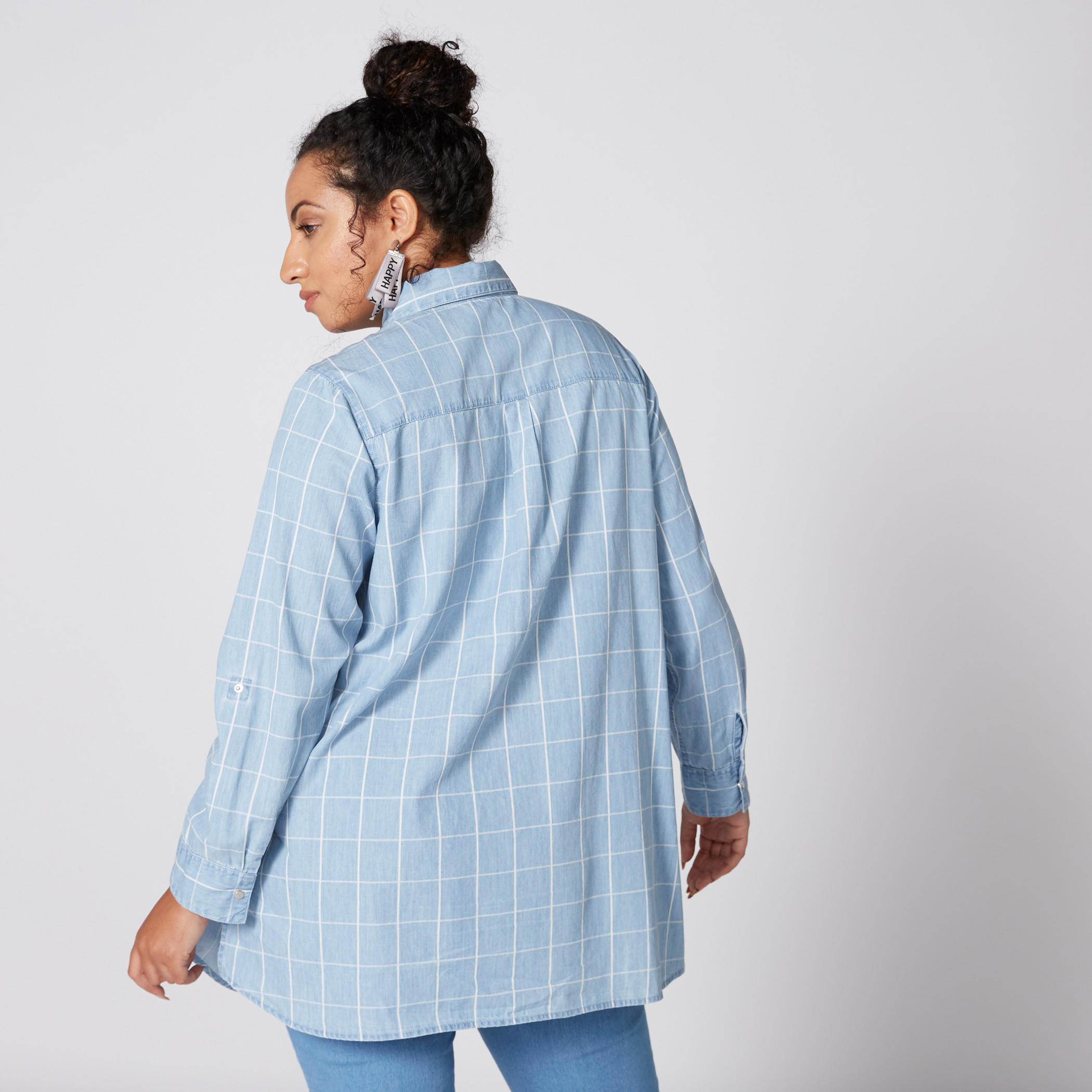 قميص كاروهات من الدينم بأكمام طويلة وجيوب-women-clothing-shirtsandblouses-blouses-image-2