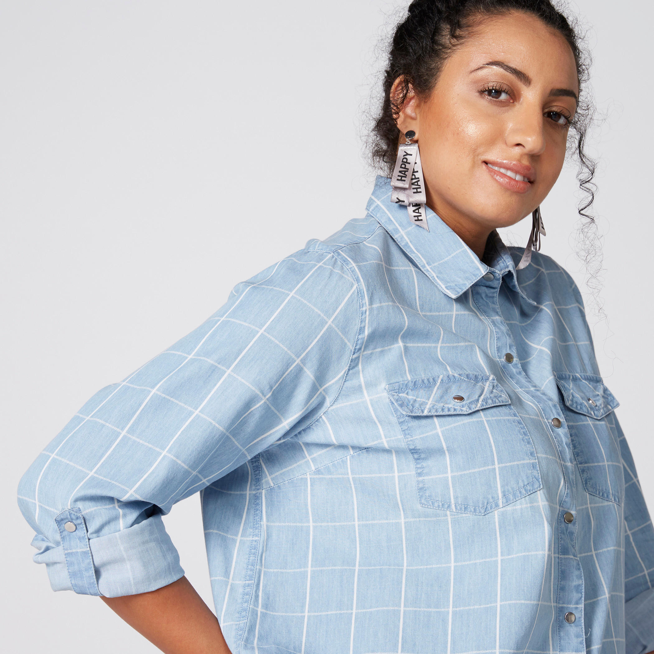 قميص كاروهات من الدينم بأكمام طويلة وجيوب-women-clothing-shirtsandblouses-blouses-image-3