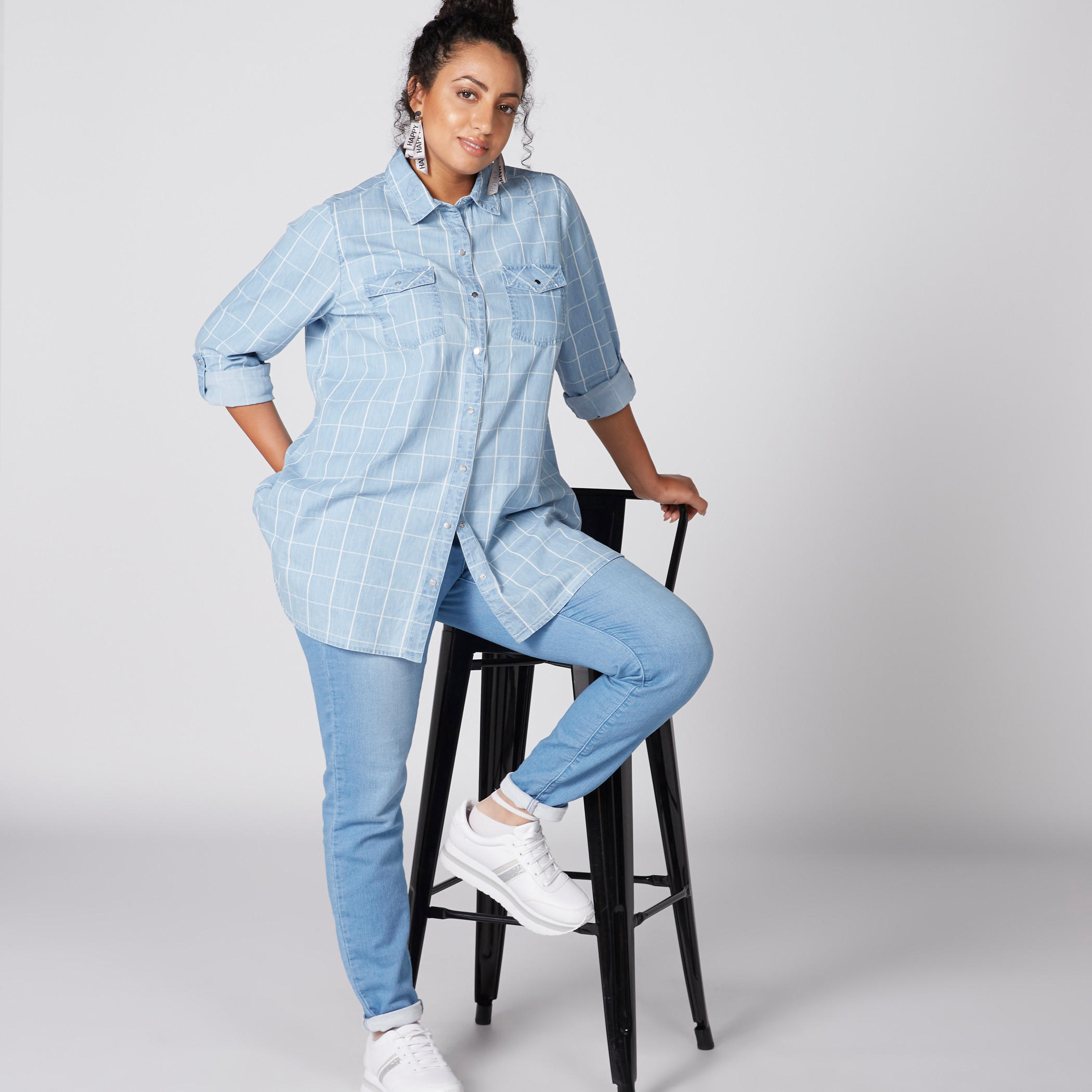 قميص كاروهات من الدينم بأكمام طويلة وجيوب-women-clothing-shirtsandblouses-blouses-image-4