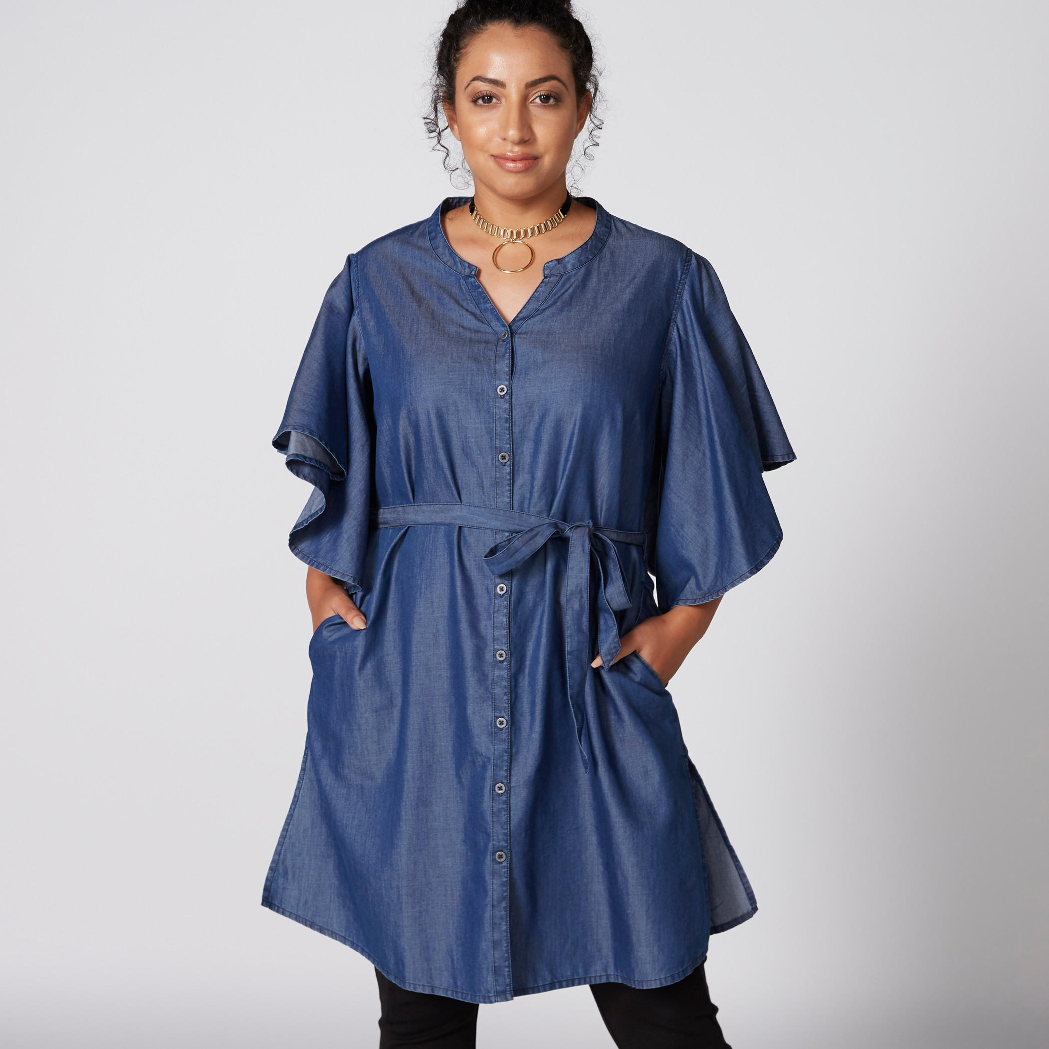 تونيك بياقة V وأكمام واسعة ورباط-women-clothing-shirtsandblouses-blouses-image-1