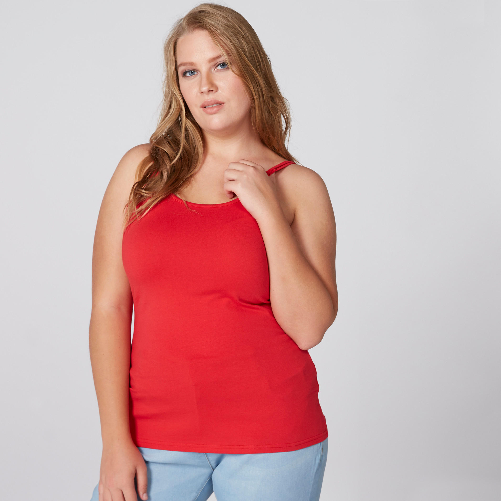 كاميسول بحمالات قابلة للتعديل وياقة عميقة-women-clothing-tshirts-image-1