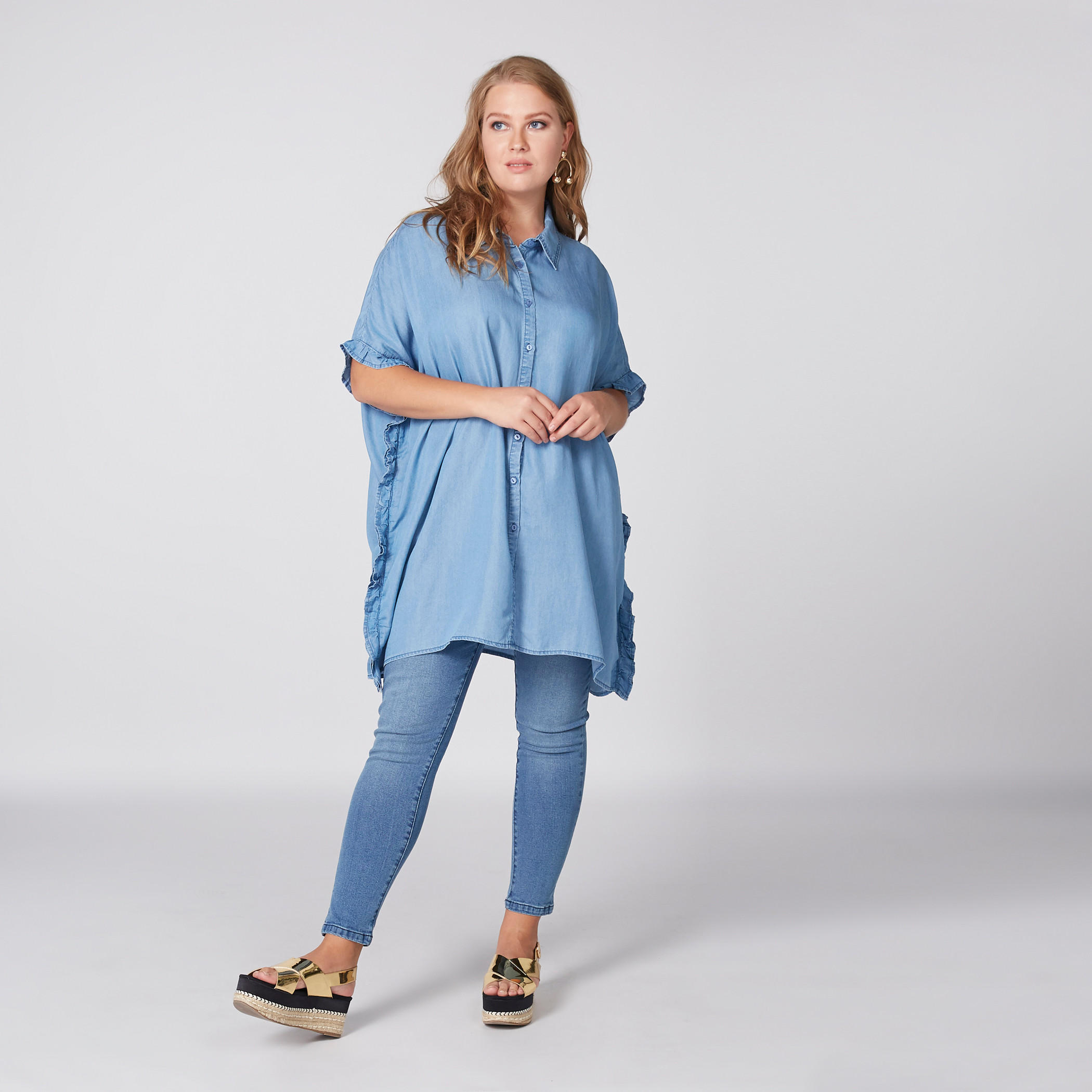 قميص دينم بتفاصيل كشكش-women-clothing-shirtsandblouses-blouses-image-1