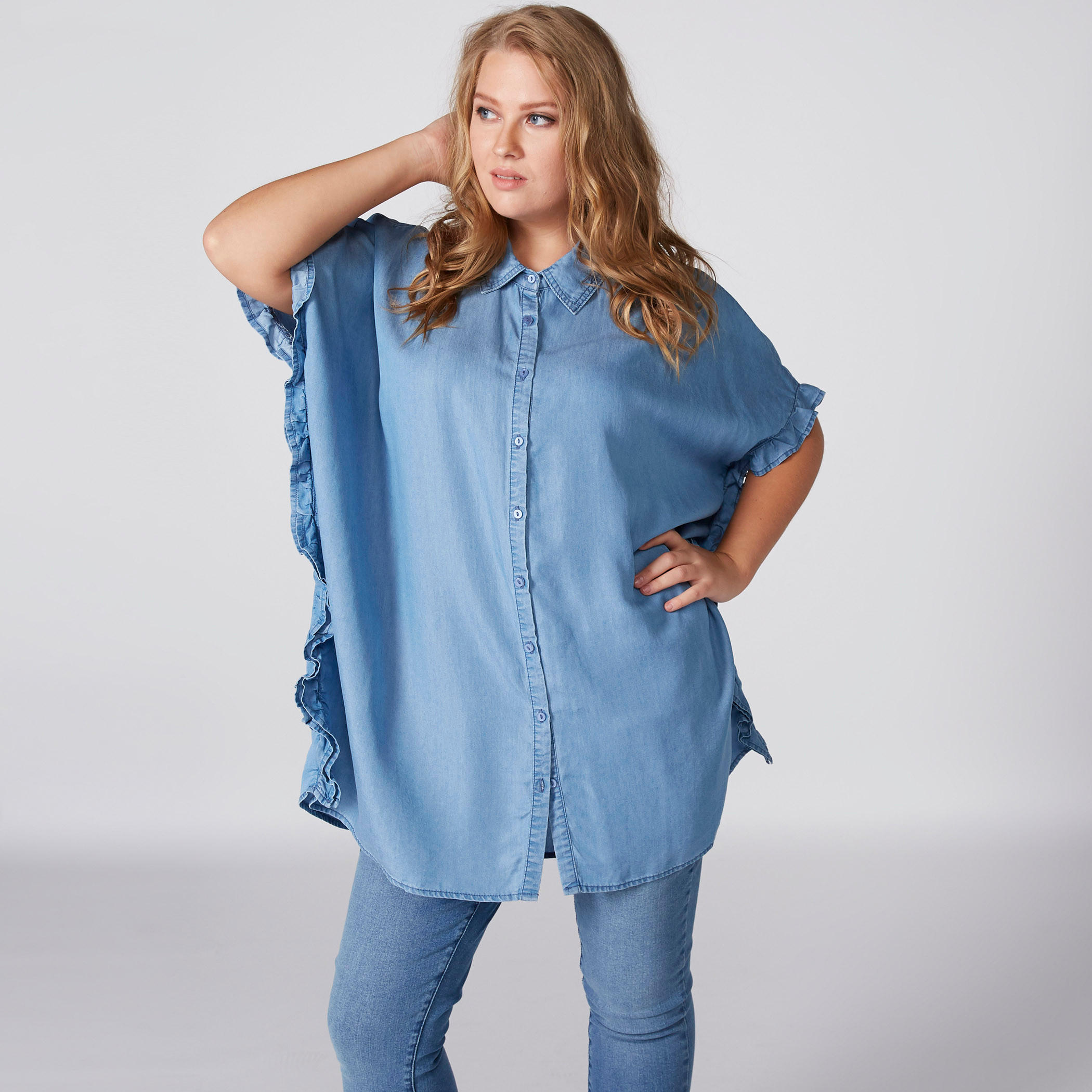 قميص دينم بتفاصيل كشكش-women-clothing-shirtsandblouses-blouses-image-3