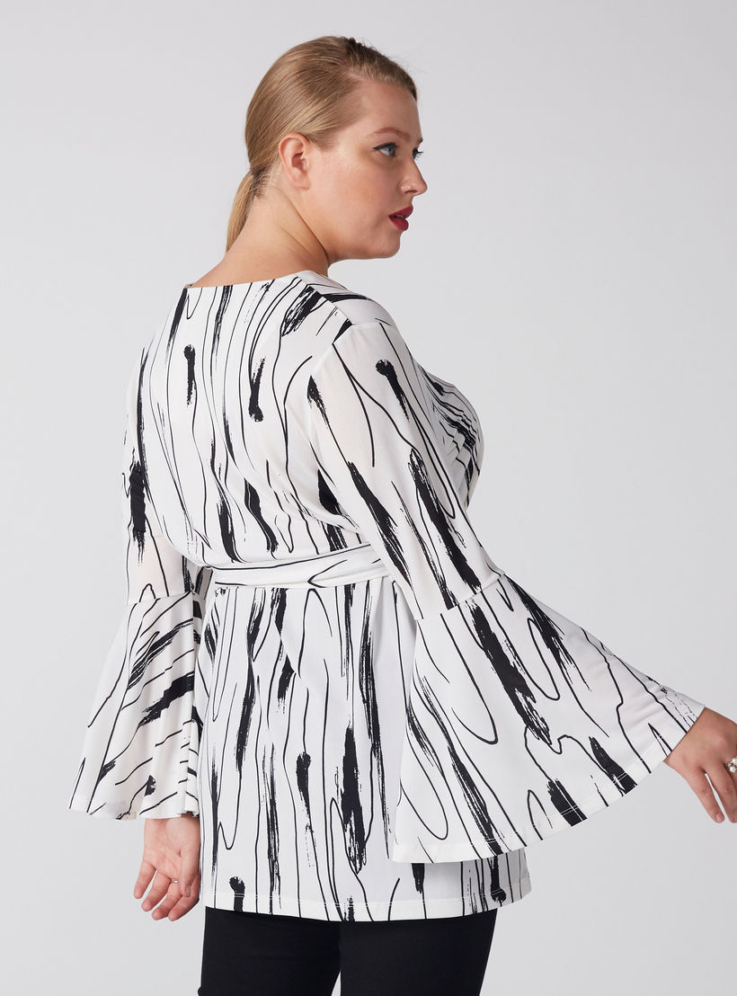 بلوزة ملفوفة بطبعات وياقة V وأكمام طويلة منتفخة-women-clothing-shirtsandblouses-blouses-image-4