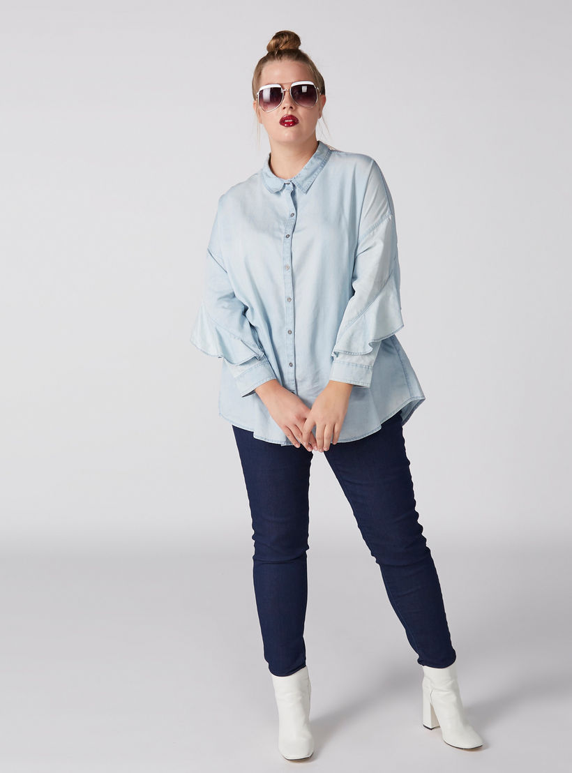 قميص بأكمام طويلة وتفاصيل كشكش ووصلة أزرار كاملة-women-clothing-shirtsandblouses-blouses-image-1