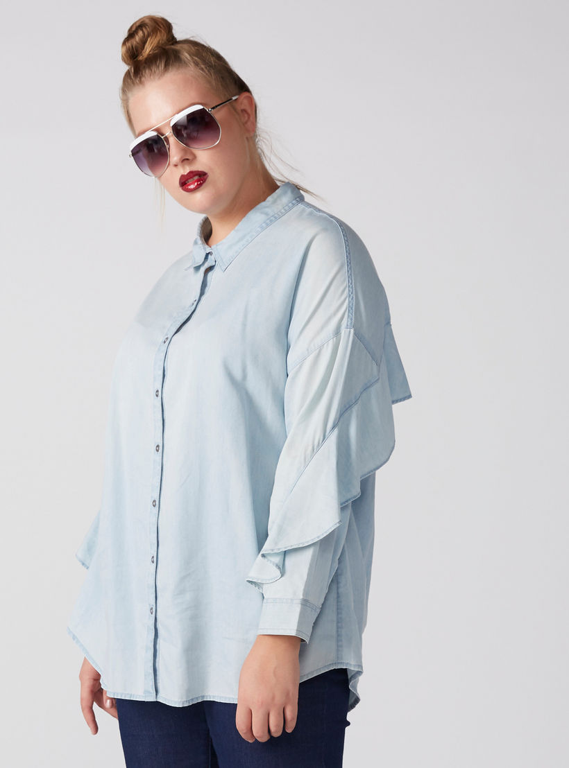 قميص بأكمام طويلة وتفاصيل كشكش ووصلة أزرار كاملة-women-clothing-shirtsandblouses-blouses-image-2