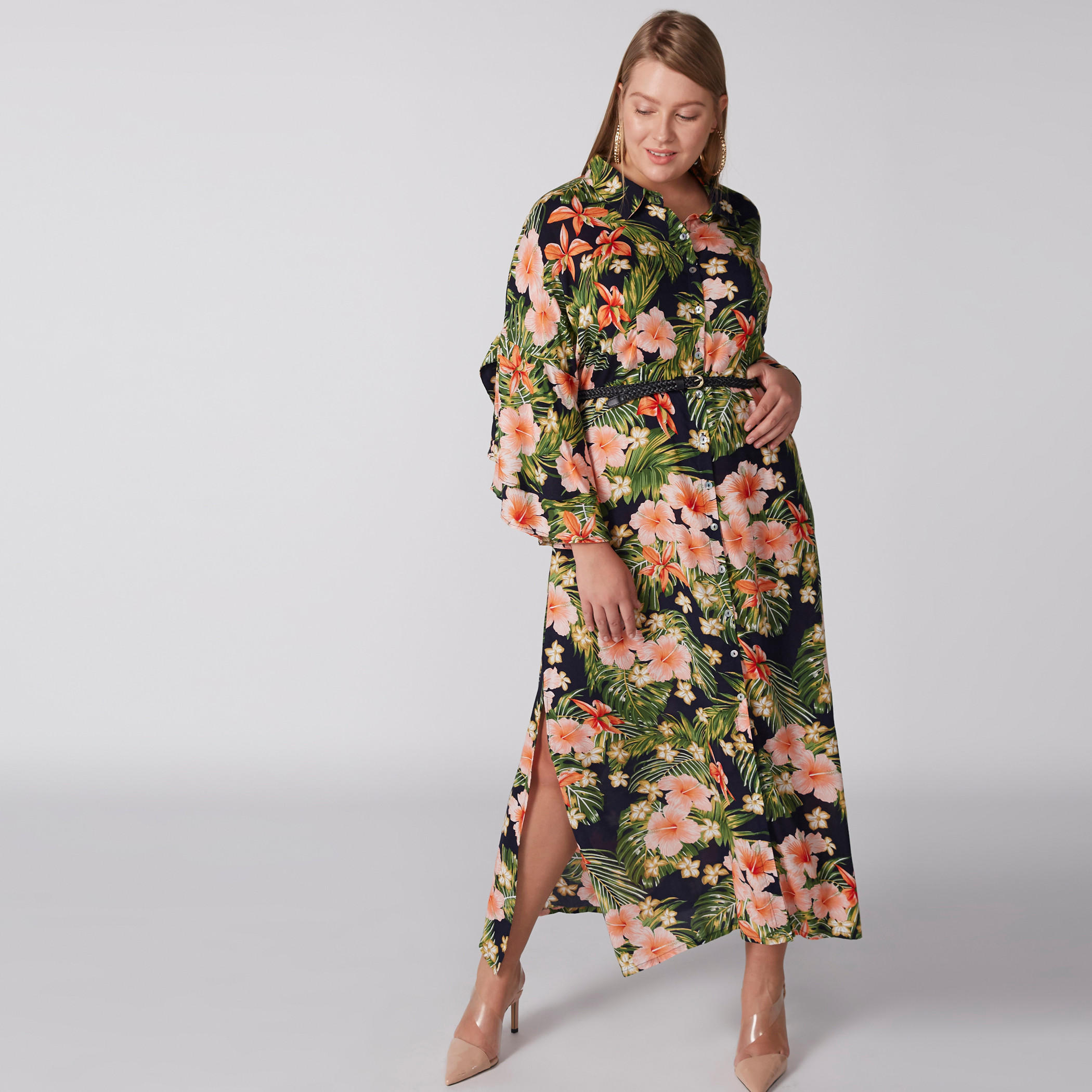 Floral Printed Midi Dress with Long Sleeves-women-clothing-dresses-image-1