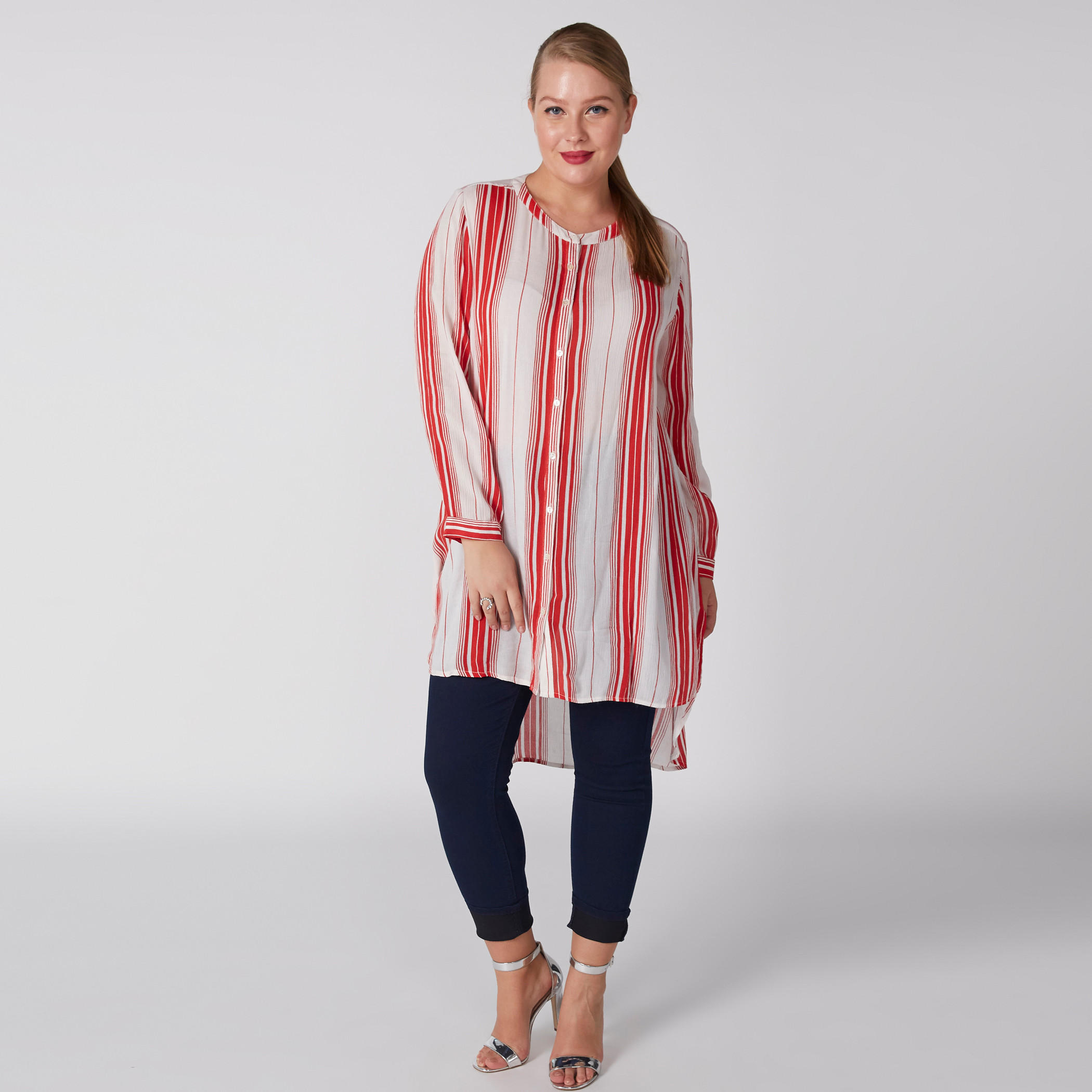 قميص طويل مقلّم بياقة ماندارين وأكمام طويلة-women-clothing-shirtsandblouses-blouses-image-2