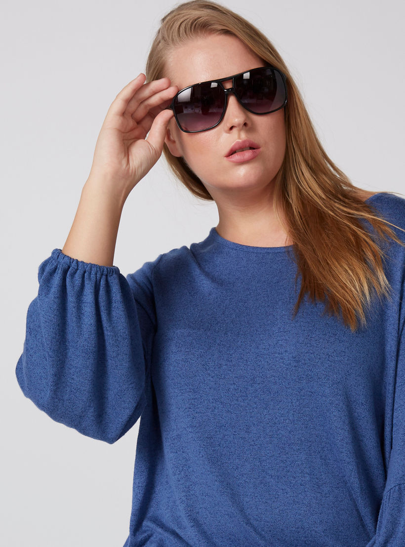 فستان بارز الملمس متوسط الطول بياقة مستديرة وأكمام طويلة-women-clothing-dresses-image-5