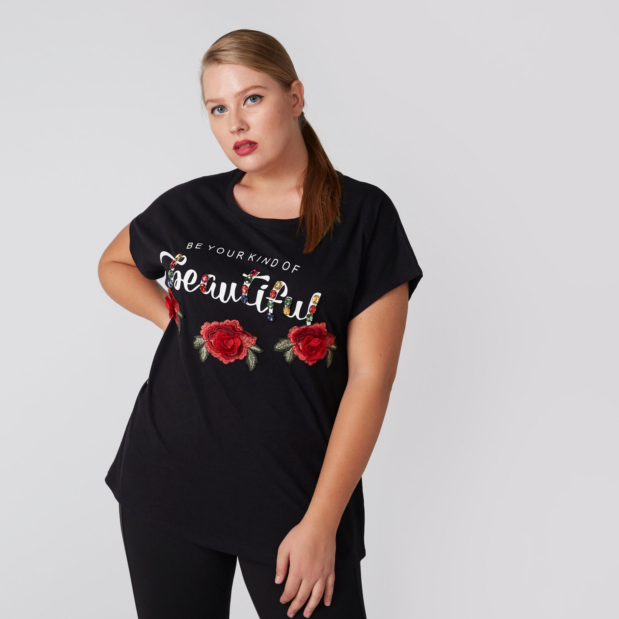 Printed T-Shirt with Round Neck and Extended Sleeves-women-clothing-tshirts-image-1