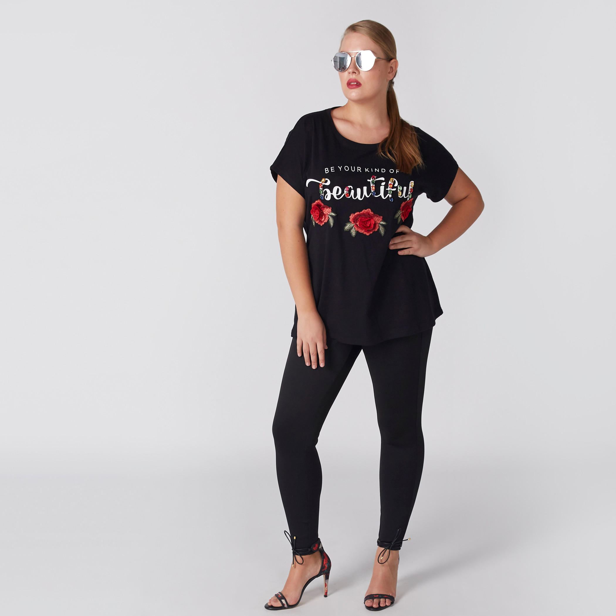 Printed T-Shirt with Round Neck and Extended Sleeves-women-clothing-tshirts-image-3