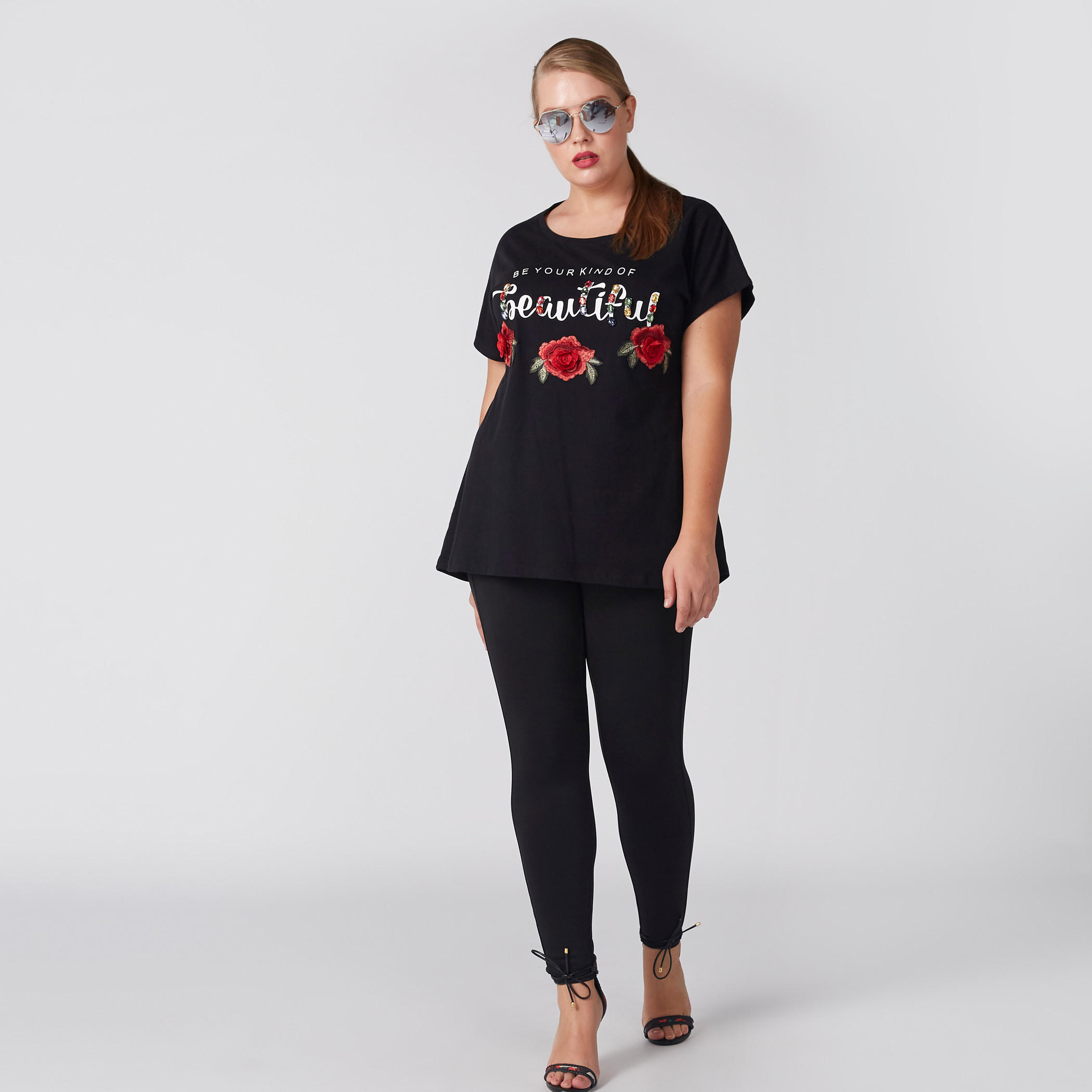 Printed T-Shirt with Round Neck and Extended Sleeves-women-clothing-tshirts-image-4