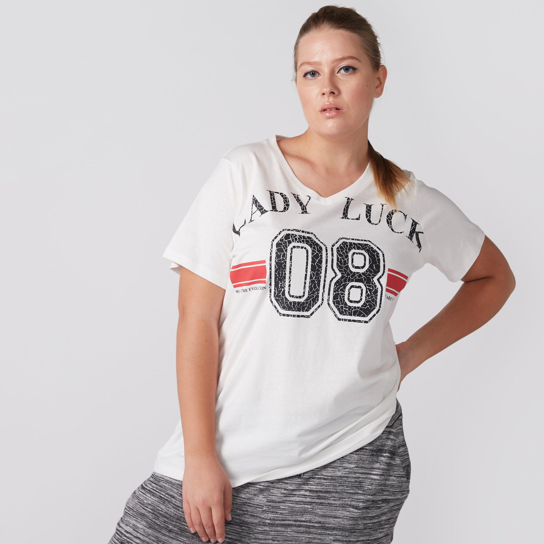 Printed T-Shirt with V-Neck and Short Sleeves-women-clothing-tshirts-image-1