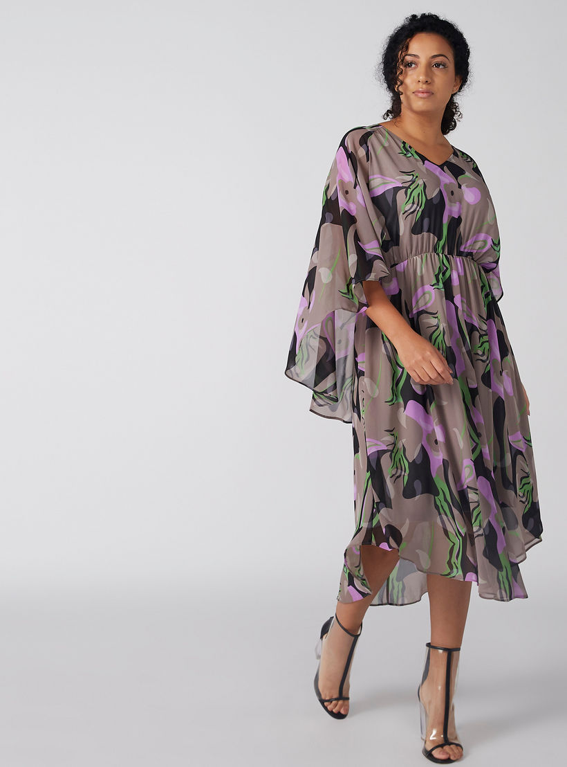 فستان بطبعات زهرية وياقة V وأكمام واسعة-women-clothing-dresses-image-1