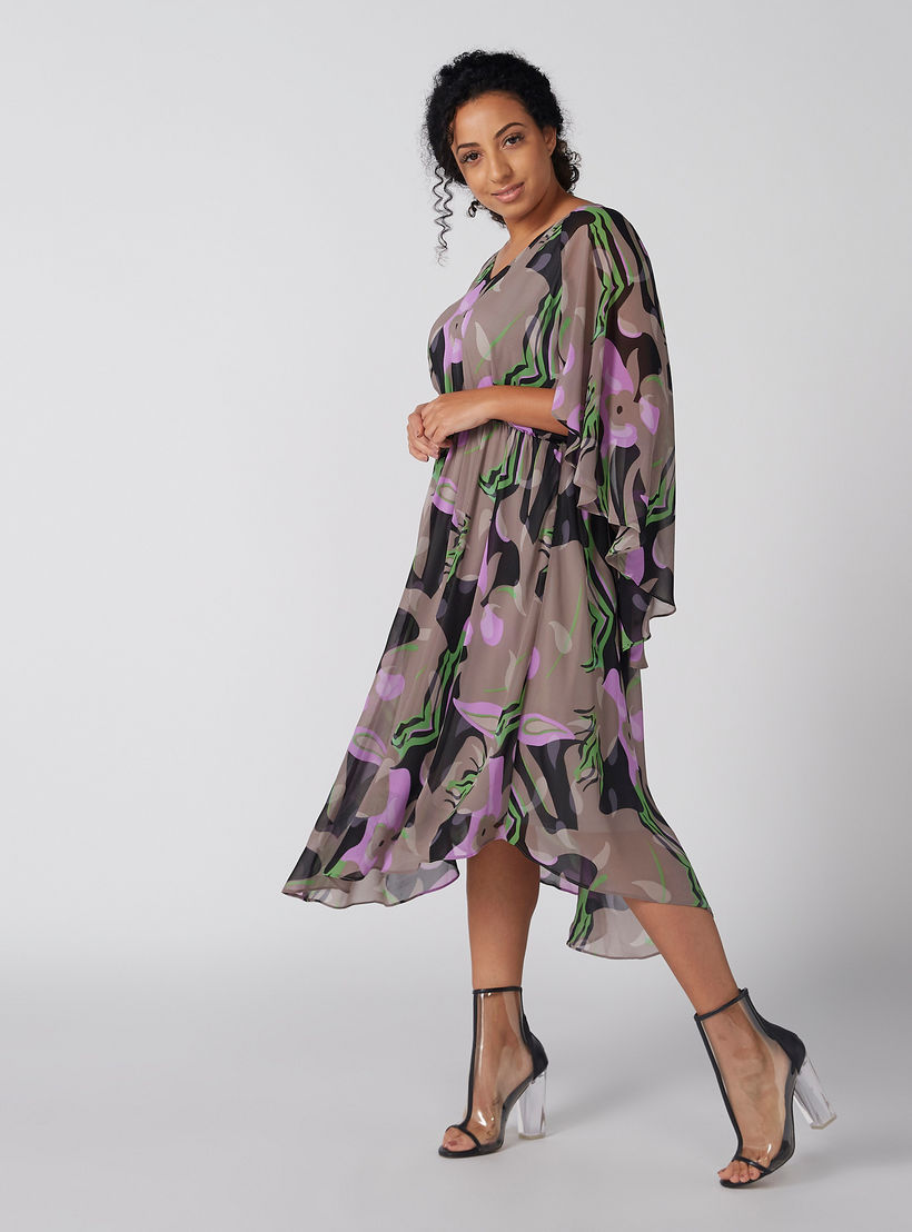 فستان بطبعات زهرية وياقة V وأكمام واسعة-women-clothing-dresses-image-4