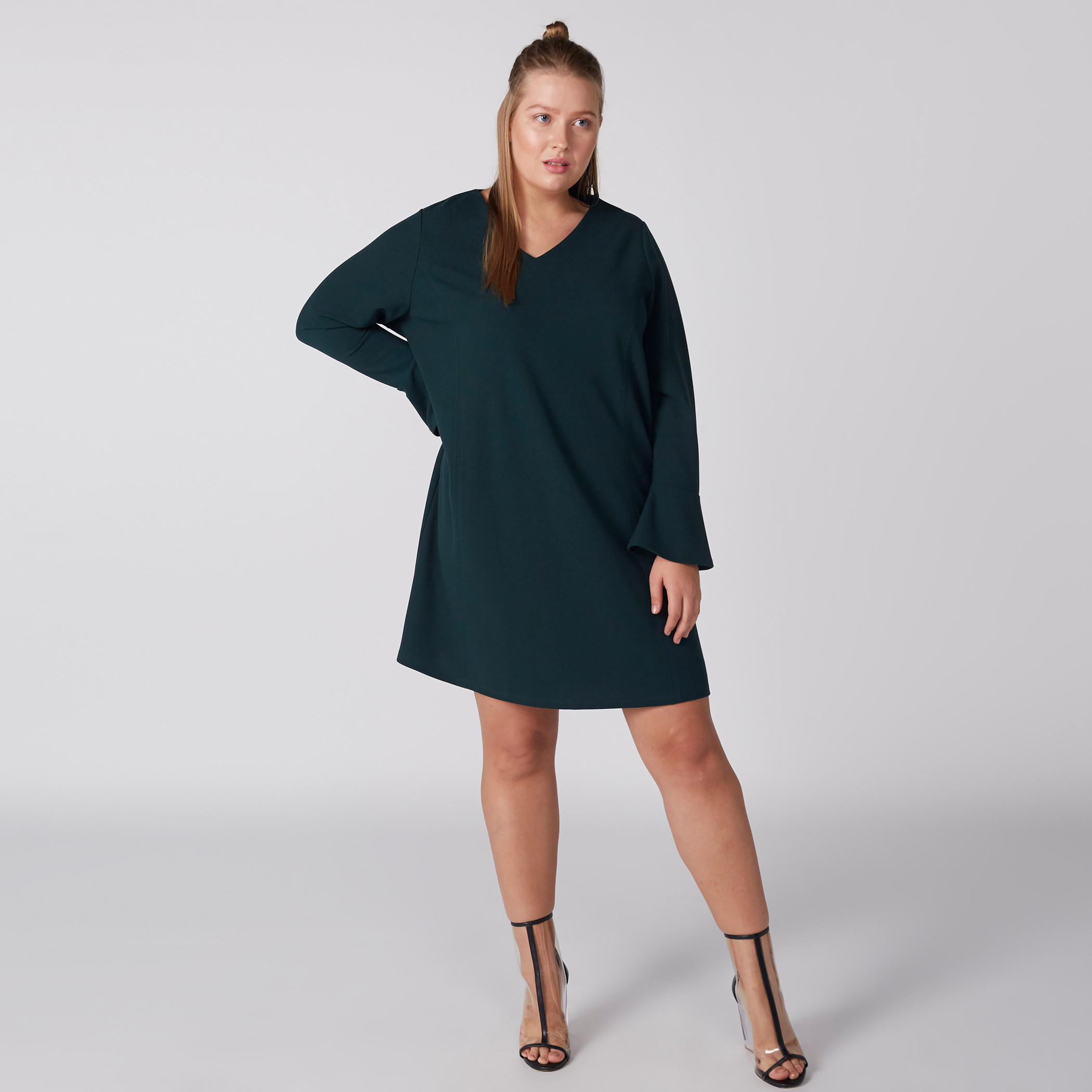 فستان بياقة V وأكمام طويلة وسحّاب إغلاق-women-clothing-dresses-image-1