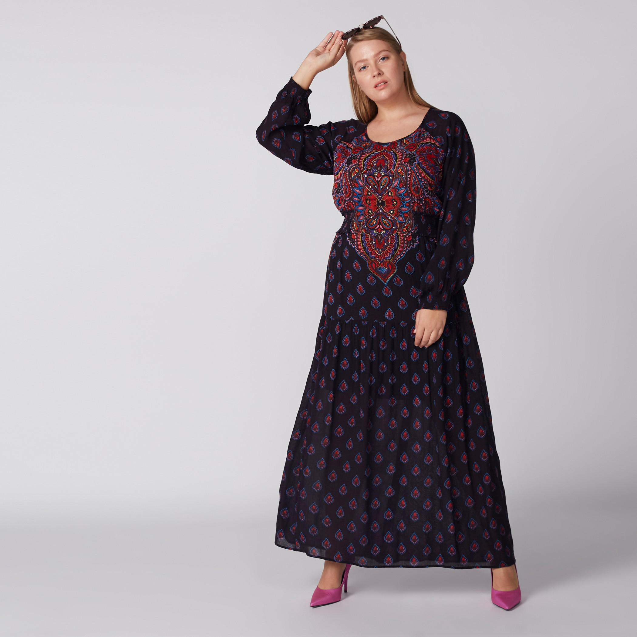 فستان طويل بأكمام طويلة ونقش مطبوع-women-clothing-dresses-image-1